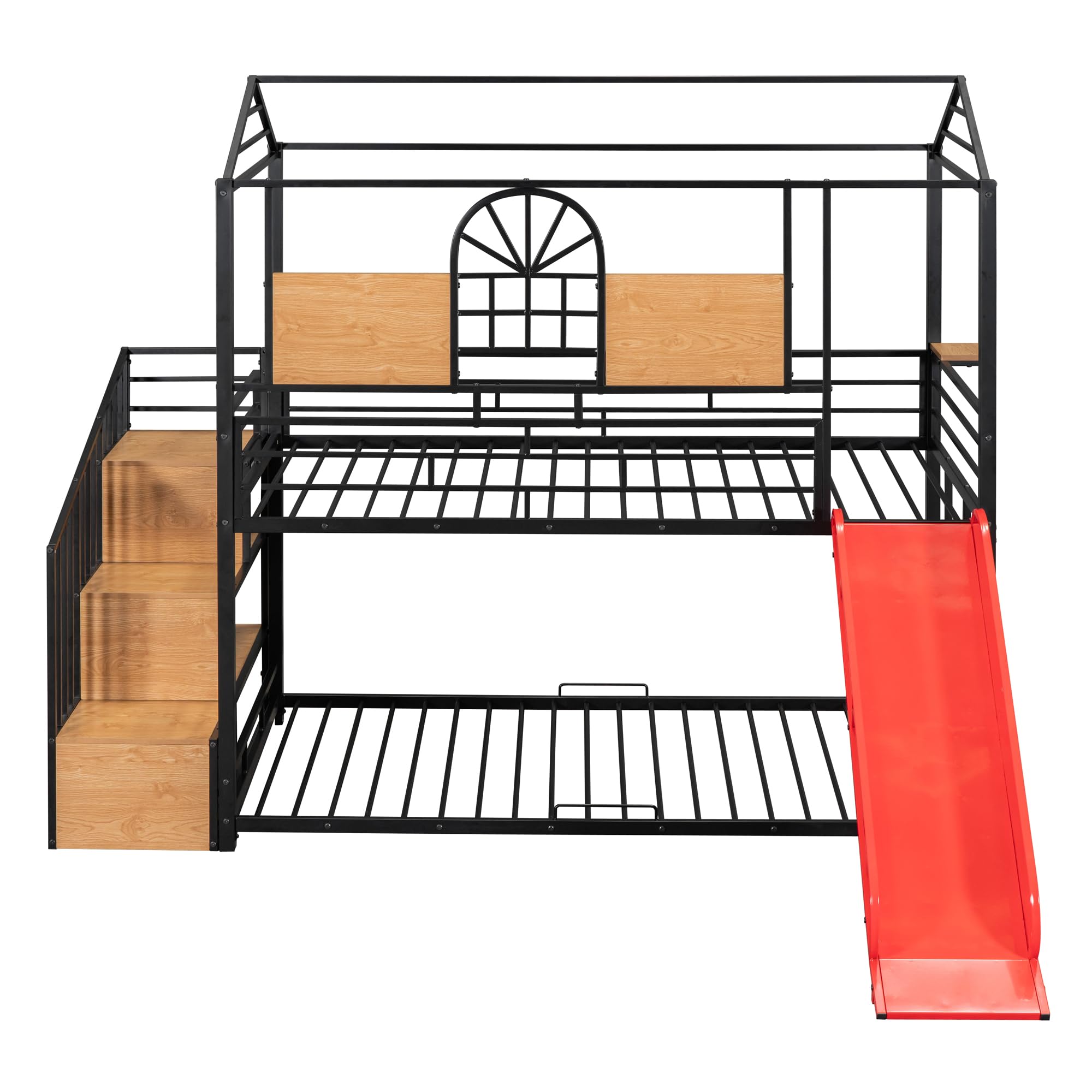 Harper & Bright Designs Twin Over Twin Bunk Bed with Slide & Convertible Staircase - Kids Metal Bunk Bed Frame with Storage - No Box Spring Needed - Black & Red - Perfect for Kids' Bedrooms, Guest Rooms & Space-Saving Solutions