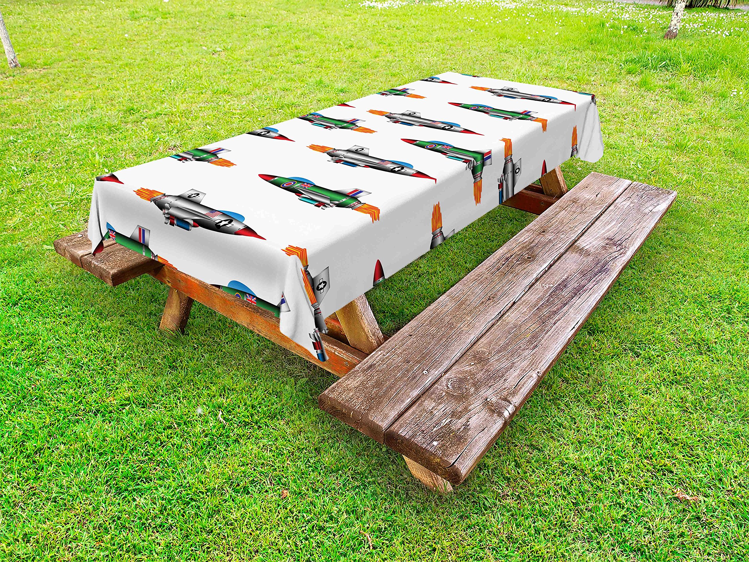 Ambesonne Airplane Print Outdoor Tablecloth - Jet-Planes Aviation Design, Washable Picnic Table Cover 58x120 Inches, Multicolor - Perfect for Picnics, BBQs, and Outdoor Parties