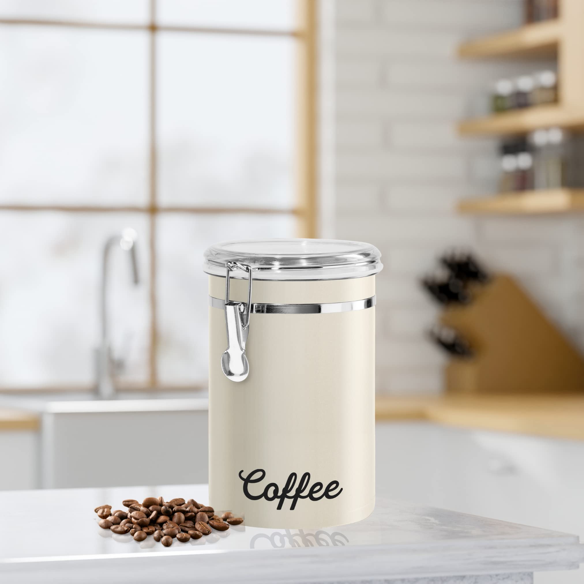 Oggi 62oz Airtight Stainless Steel Coffee Canister with See-Through Lid - Perfect for Storing Coffee Beans, Ground Coffee, Tea & Kitchen Pantry Organization - Ideal for Home, Office & Coffee Shop Use