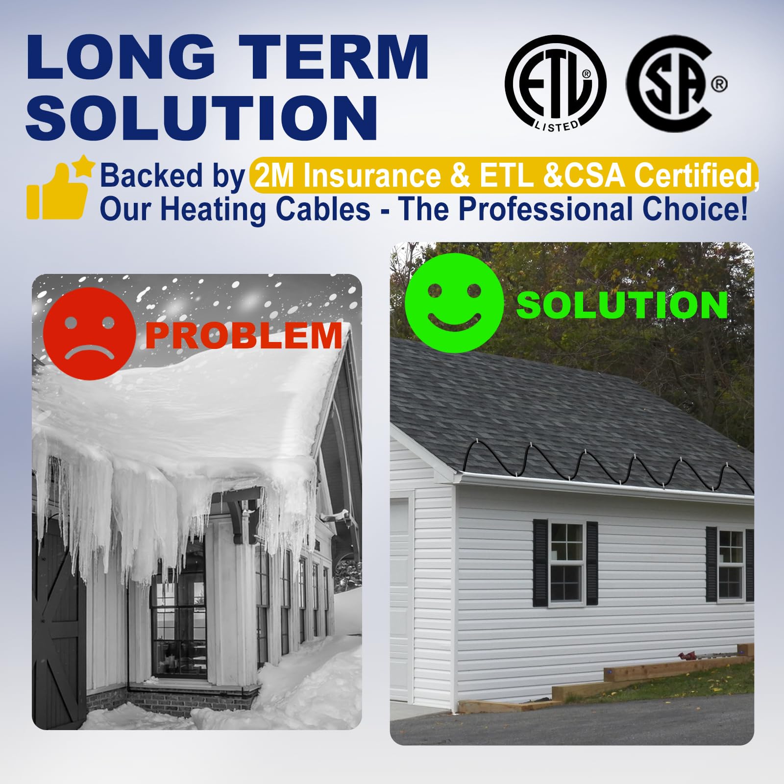 Heatit HIRD-F 200ft Roof & Gutter Snow Melting Cable - 5W/ft Heating Tape for Ice Dam Prevention - Includes 6ft Cold Power Lead - Perfect for Winter Home Protection on Sloped Roofs & Drainage Systems
