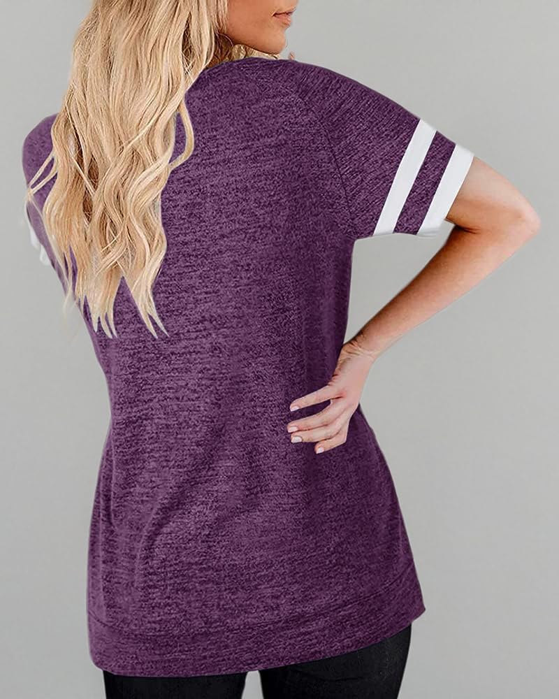 MaQiYa Women's V-Neck Color Block Tunic T-Shirt | Summer Short Sleeve Casual Cotton Tee | Perfect for Work, Weekend & Vacation Outfits