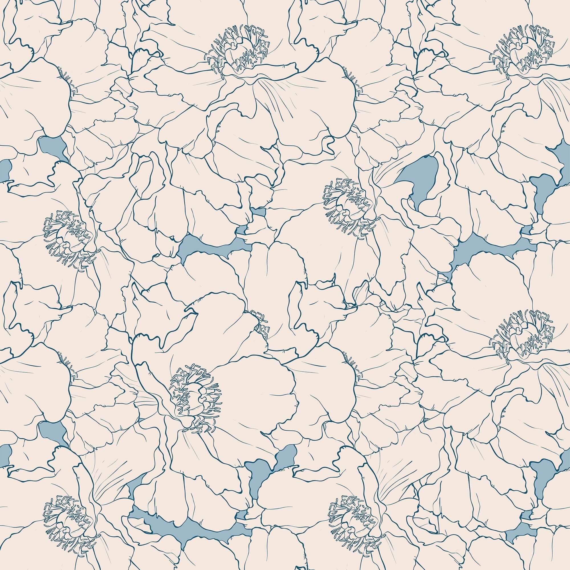 Beige and Blue Floral Peel and Stick Removable Wallpaper 3382 - Self-Adhesive Wall Decor for Bedroom, Living Room, Nursery & Office