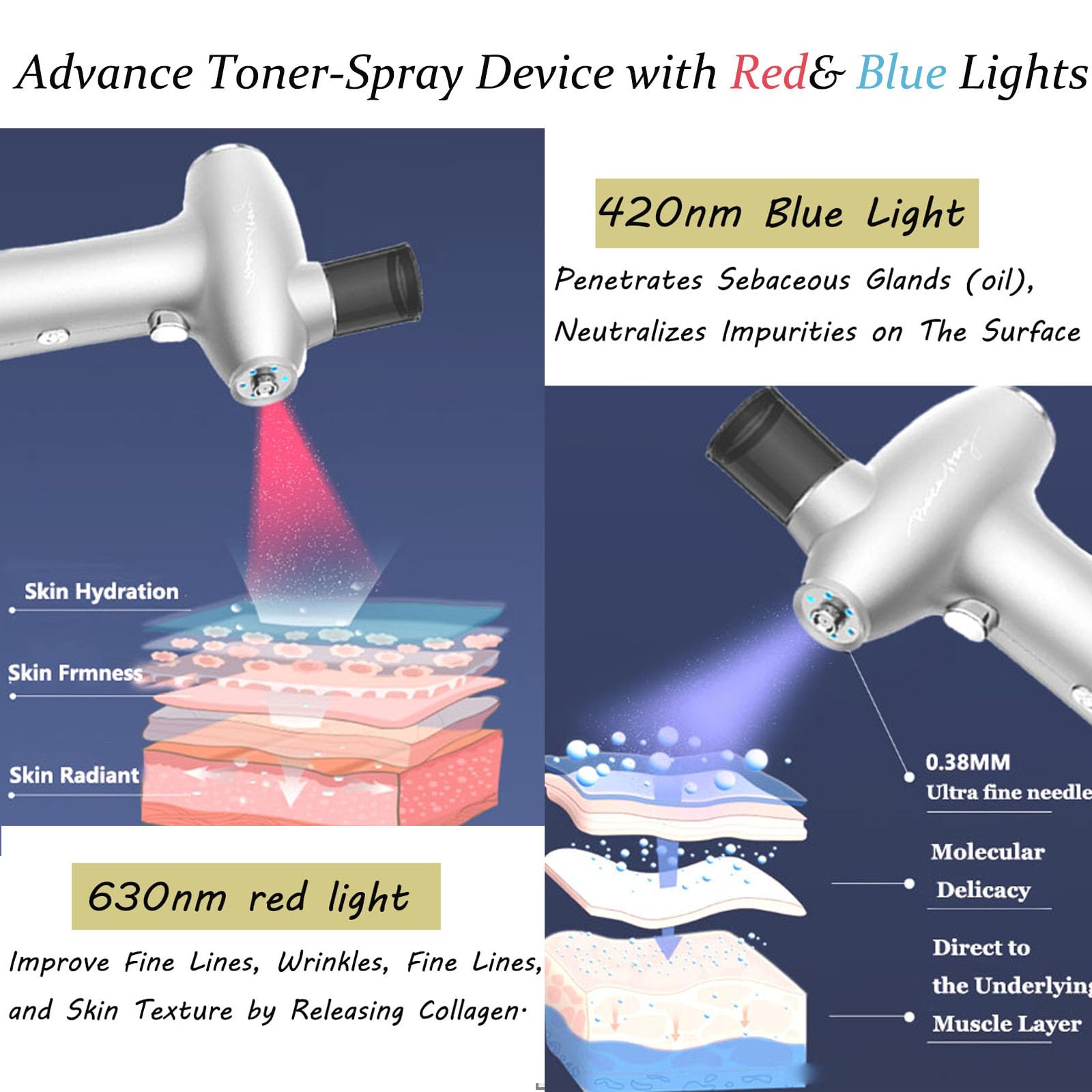 Professional Facial Steamer with Nano Hydration & Oxygen Spray - Deep Cleansing, Skin Tightening & Serum Absorption Booster | Red & Blue Light Therapy for Home Spa (Silver) | Perfect for Daily Skincare Routine & Relaxation