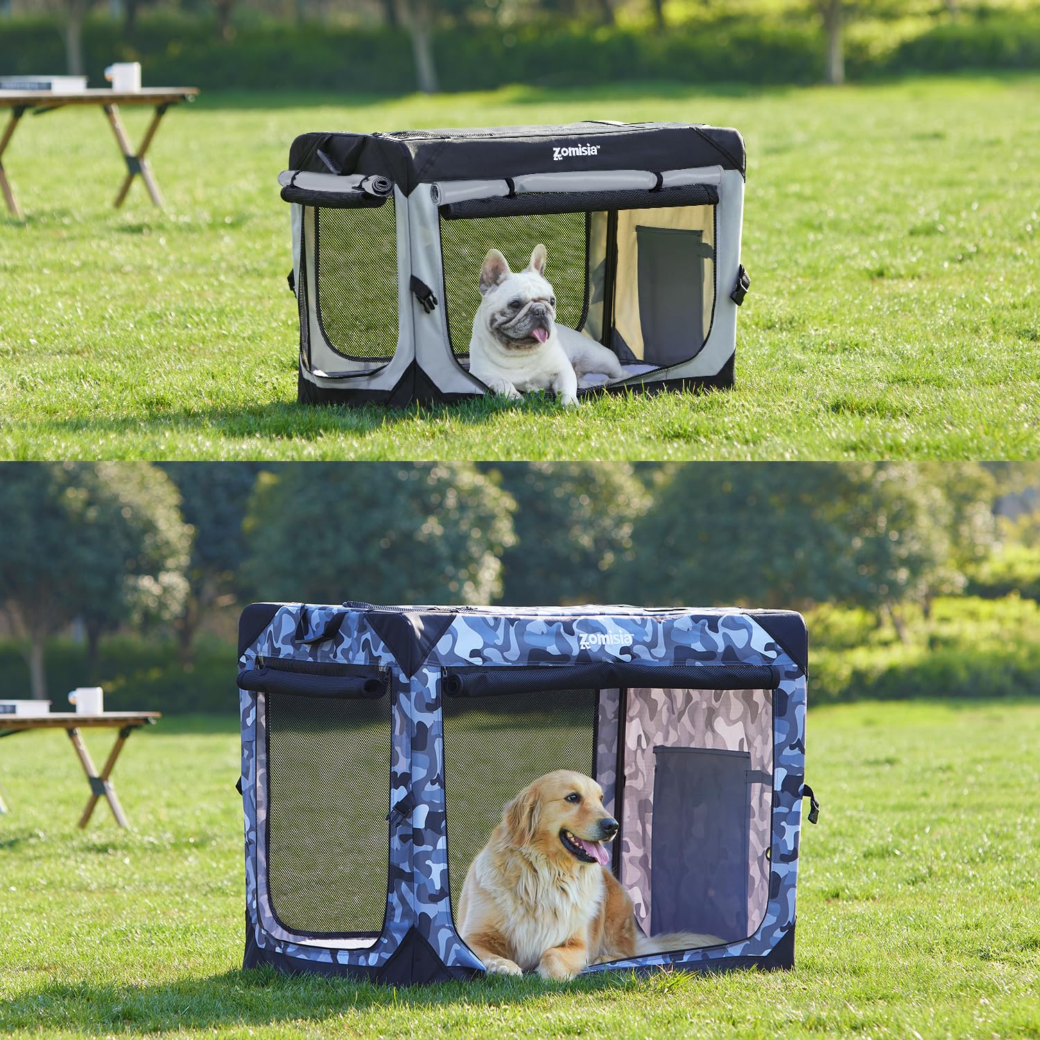Collapsible Dog Crate 36 Inch for Large Dogs - Portable Soft-Sided Travel Kennel with Breathable Mesh Windows | Foldable Indoor Outdoor Pet Crate in Camo | Perfect for Camping, Road Trips & Home Use