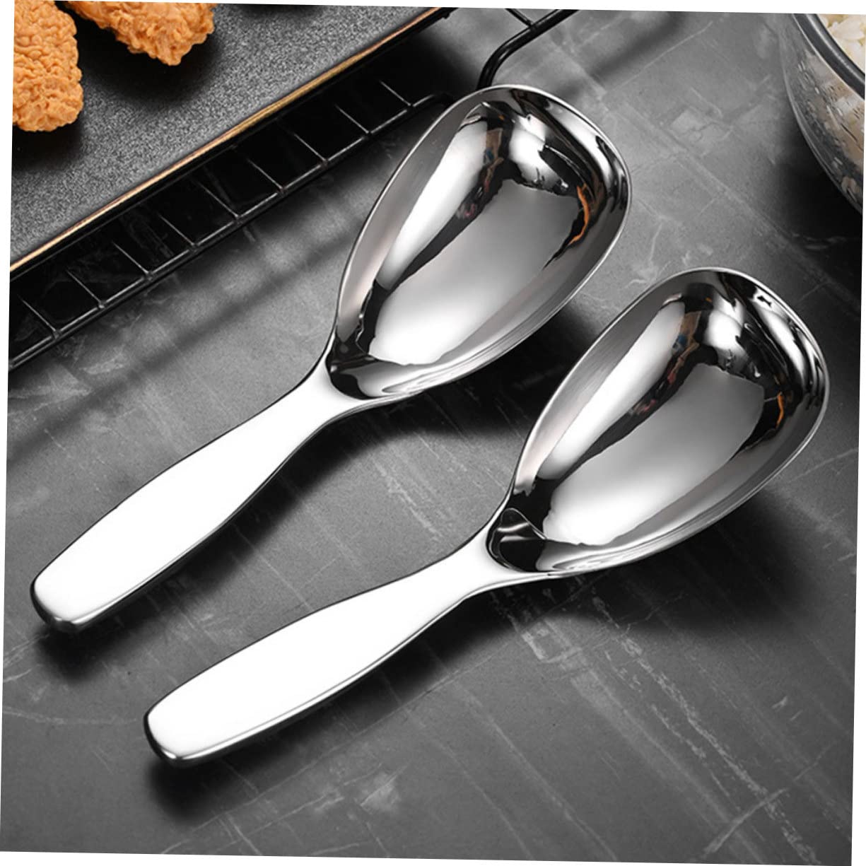 Premium Stainless Steel Serving Spoon Set - Non-Stick Rice Scooper & Potato Spoon - Durable Metal Serving Utensils for Appetizers, Rice Dishes & Food Service - Perfect for Restaurants, Catering & Home Kitchen Use