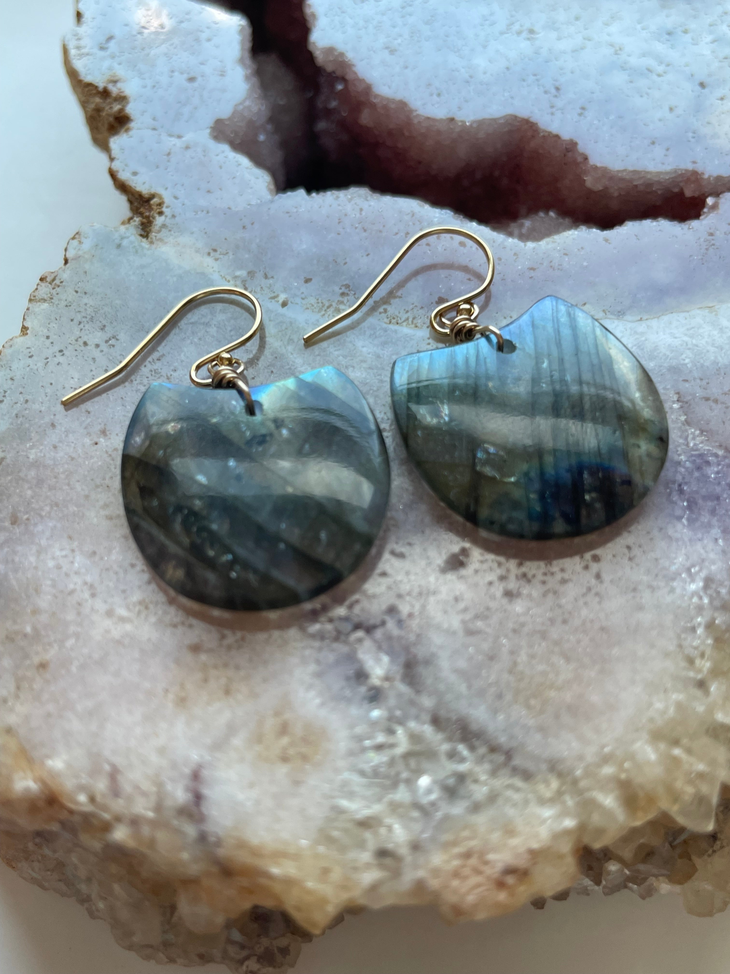 Gold Labradorite Dangle Drop Crystal Earrings for Women - Elegant Bohemian Jewelry for Party, Wedding & Everyday Wear