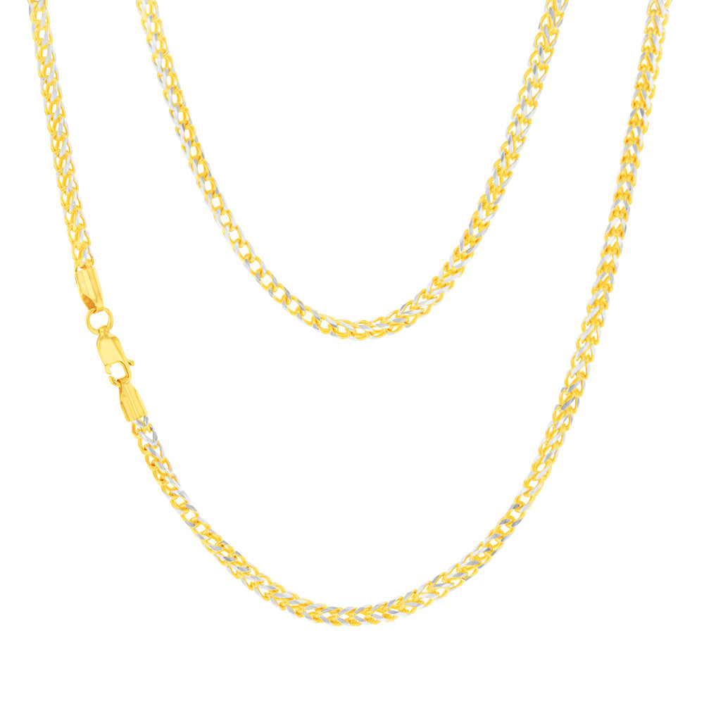 9ct Yellow and White Solid Gold Two-Tone 8-Side Diamond Cut Franco Chain Necklace for Men & Women - Perfect for Everyday Wear, Gifts, and Special Occasions