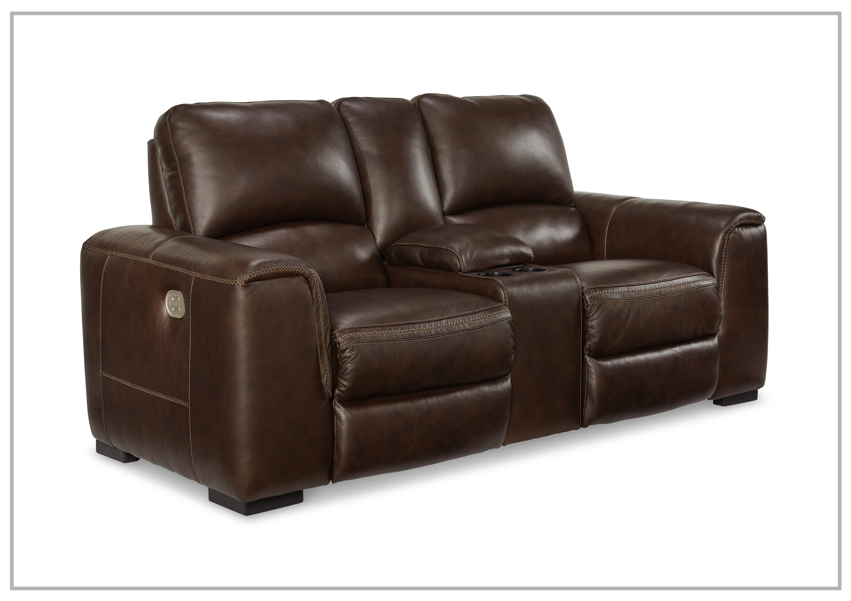 Adriano Dual Power Leather Reclining Loveseat with Console - Modern PU Leather Sofa with USB Charging & Cup Holders - Perfect for Living Room, Home Theater & Small Spaces