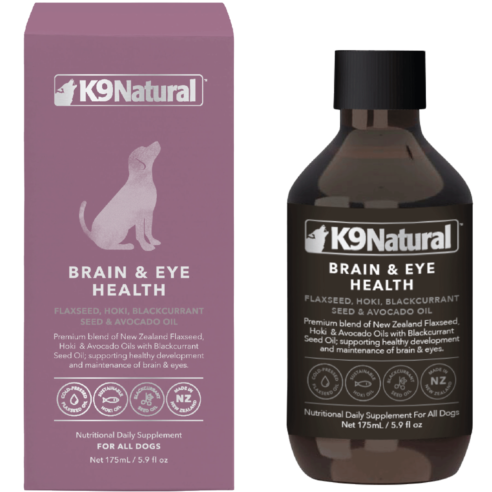 K9 Natural Brain & Eye Health Flaxseed Oil Dog Supplements - Omega 3 Rich Formula for Cognitive Support & Vision Care - Perfect for Senior Dogs & Puppy Development