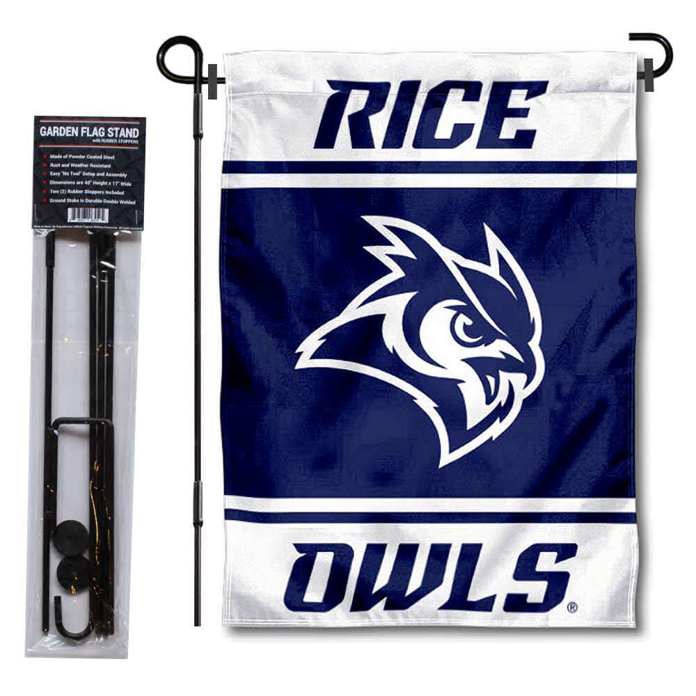 Rice Owls College Garden Flag with Stand Holder - Decorative Outdoor Yard Banner for School Spirit & Game Day Decor