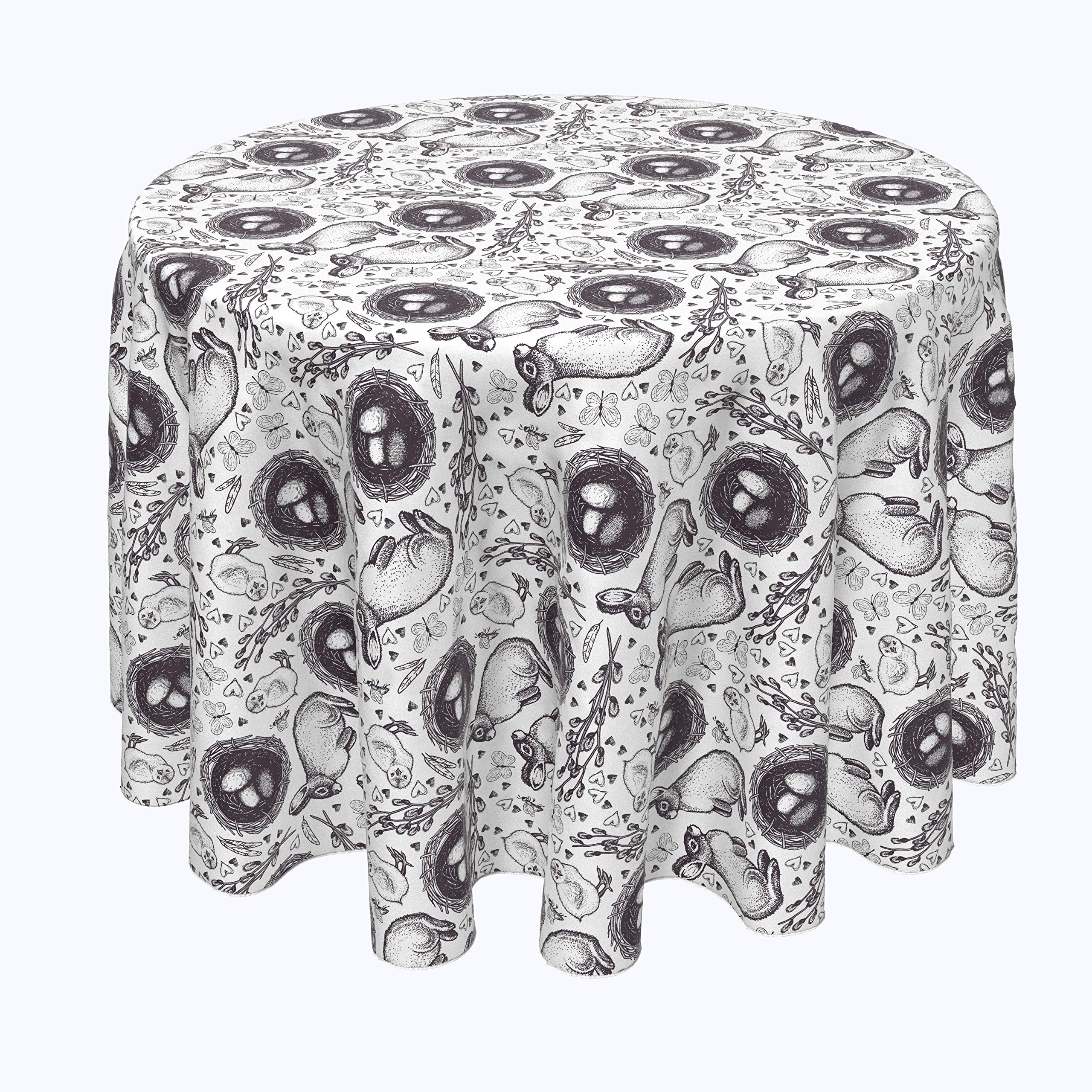 Premium 100% Milliken Polyester Tablecloths & Table Runners Set - Machine Washable Fabric Textile for Dining, Parties & Outdoor Events - Bunny Love & Twig Nests Design (120