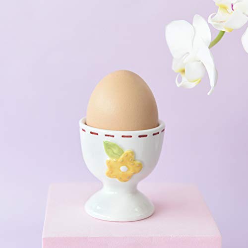 Ceramic Egg Cup Set of 2 - Perfect for Soft & Hard Boiled Eggs | Elegant Easter Bunny & Flower Design | Ideal for Breakfast, Brunch, Spring Home Decor & Party Tableware | Durable Kitchenware for Daily Use & Holiday Celebrations