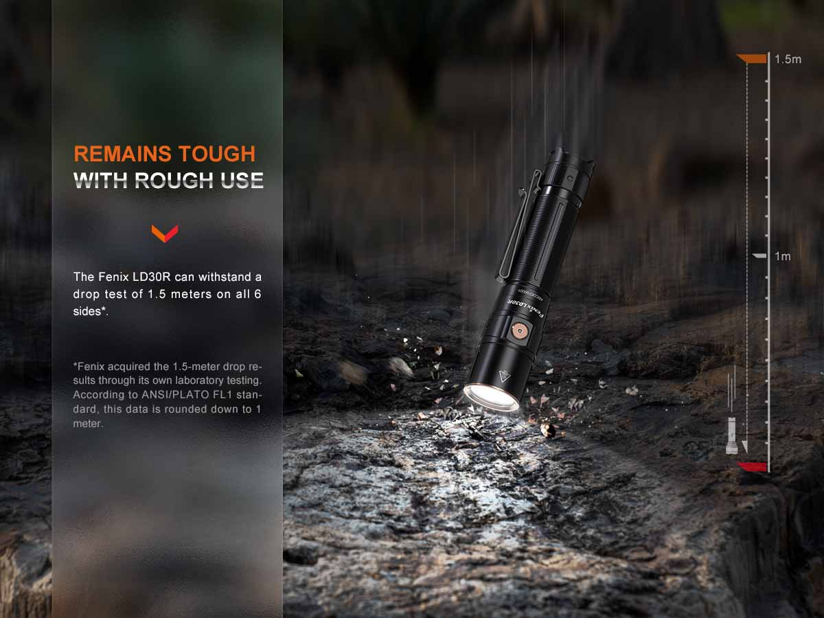 Fenix LD30R Rechargeable Flashlight - 1200 Lumens, USB-C, IP68 Waterproof, Compact LED Torch for Camping, Hiking, Emergency & Outdoor Adventures
