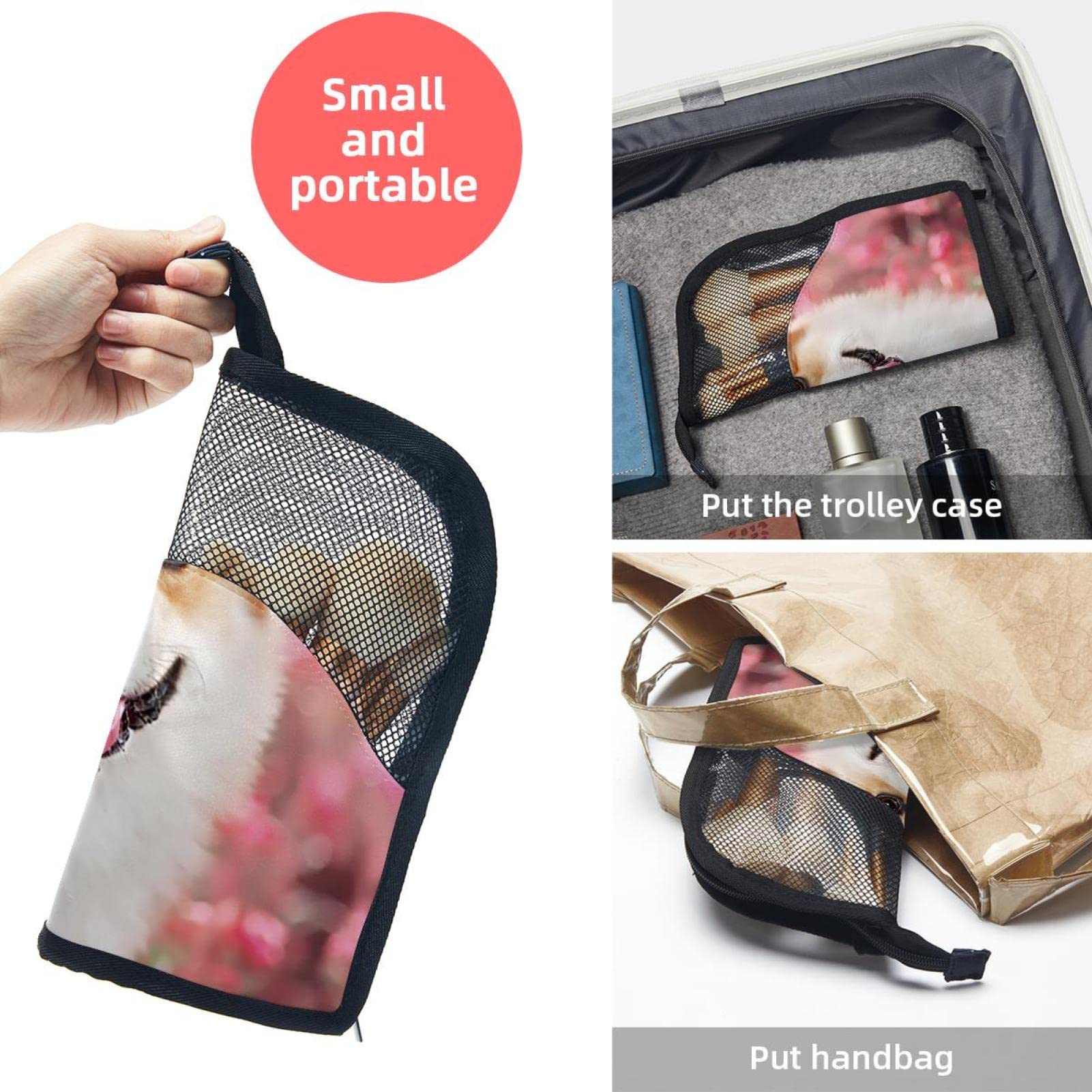 Portable Makeup Brush Organizer Bag with 12 Slots - Cute Welsh Corgi Dog Floral Design Travel Cosmetic Brush Holder Case - Perfect for Travel, Home Vanity & Professional Makeup Artists