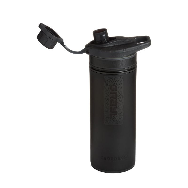 GRAYL GeoPress™ Water Purifier Bottle - Covert Black | Portable Filter for Hiking, Camping & Travel | Removes Bacteria, Viruses & Chemicals