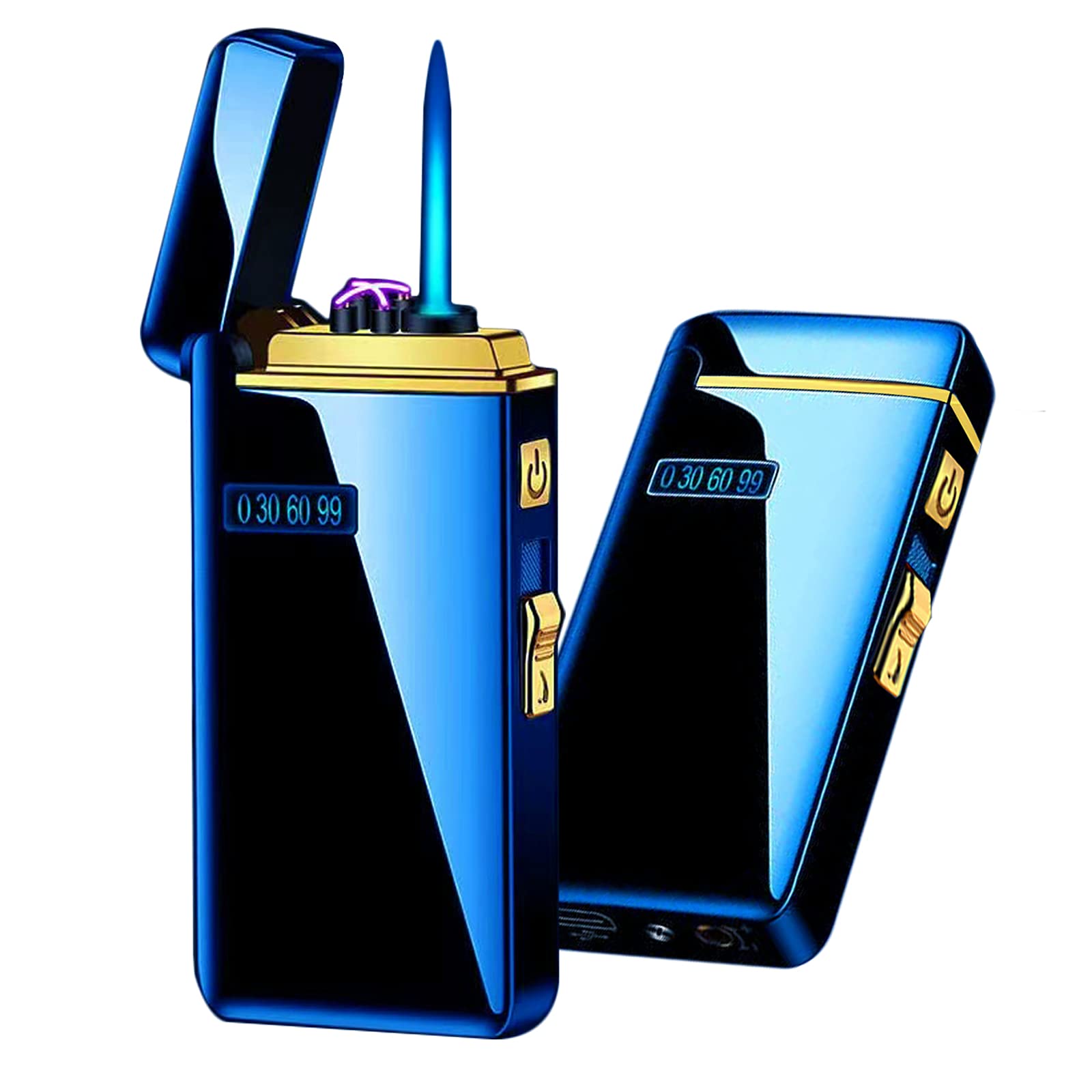 Jet Flame Arc Lighter - USB Rechargeable & Refillable Windproof Dual Torch Lighter for Cigars, BBQs, Camping, Candles, Fireworks - Blue Ice - Perfect for Outdoor Adventures, Home Use & Gifts