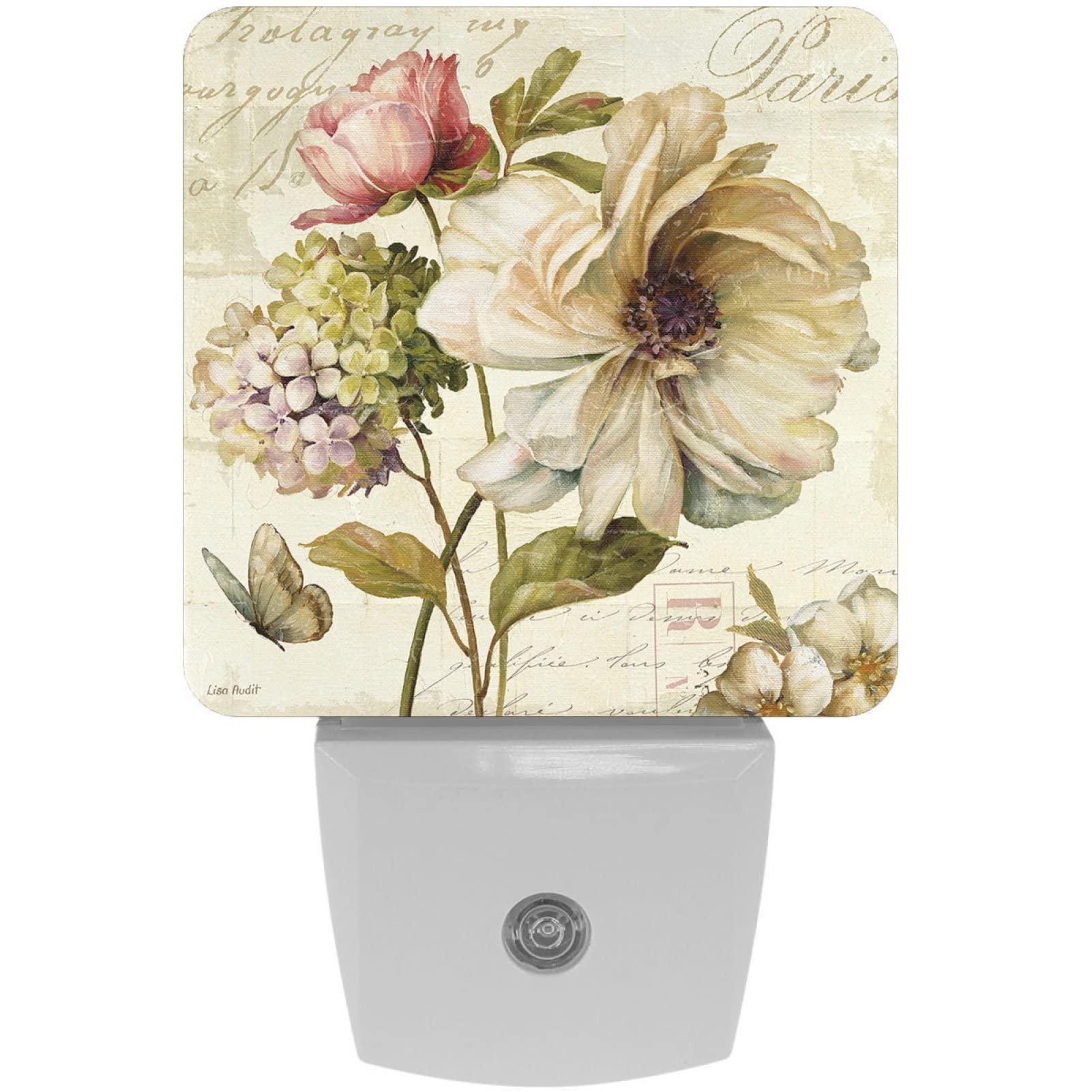 2 Pack Vintage Flower Plug-in LED Night Light with Auto Dusk to Dawn Sensor - Decorative Nightlights for Kids Bedroom, Bathroom, Hallway & Stairway - Perfect for Safe Nighttime Navigation and Soft Ambient Lighting