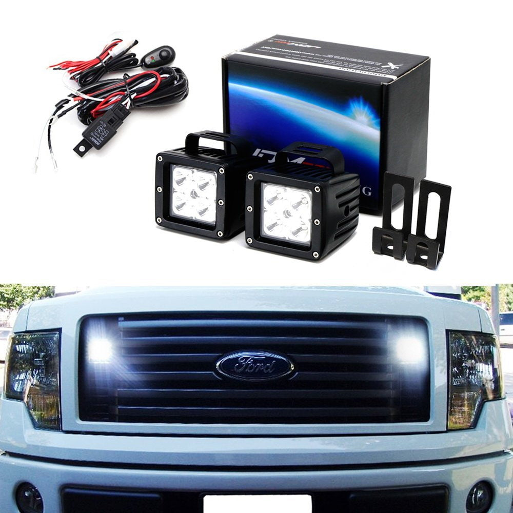 40W CREE LED Pod Lights with Behind Grille Brackets & Wiring Kit - Compatible with 2009-2014 Ford F150 - Off-Road, Fog, Work Light for Trucks, Jeeps, ATVs