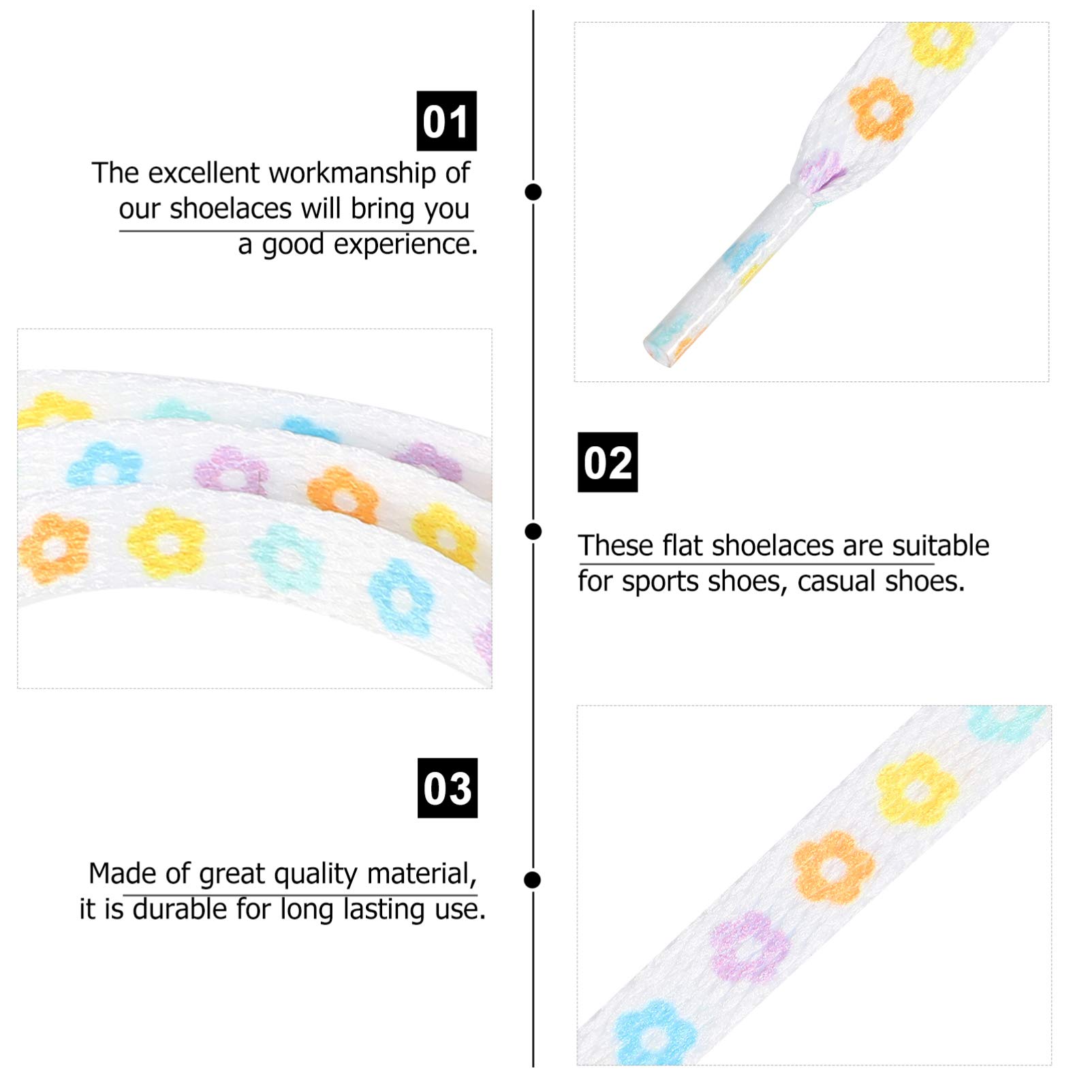 GANAZONO 4 Pairs Flat Flower Printed Shoelaces - Colorful Athletic Sneaker Laces for Casual Shoes, DIY Dress Up (Perfect for Running, Walking & Fashion Outfits)