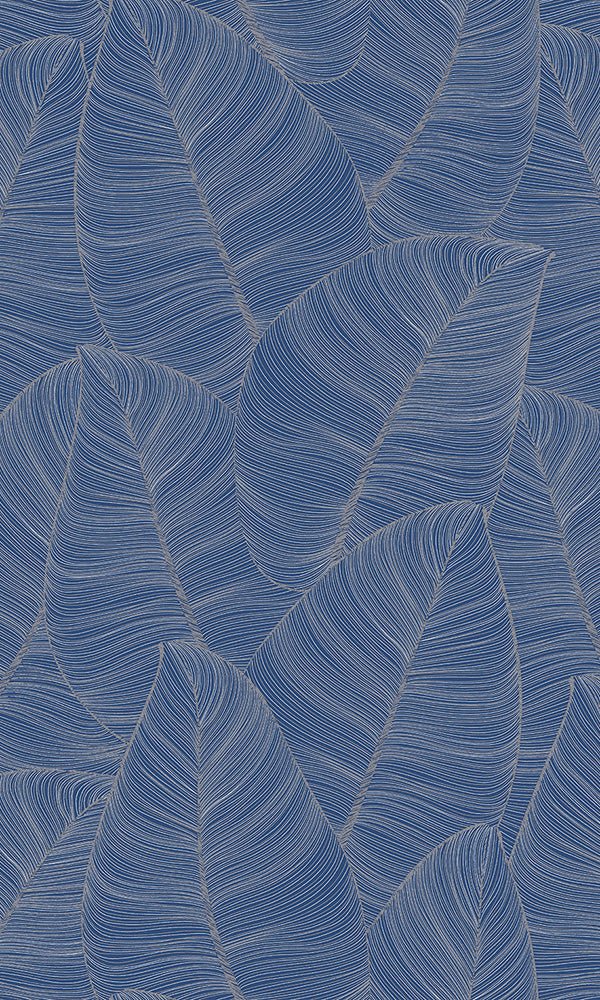 Blue Fine Line Leaves Abstract Wallpaper R6295 - Modern Botanical Peel & Stick Wallpaper for Bedroom, Living Room, Office Decor