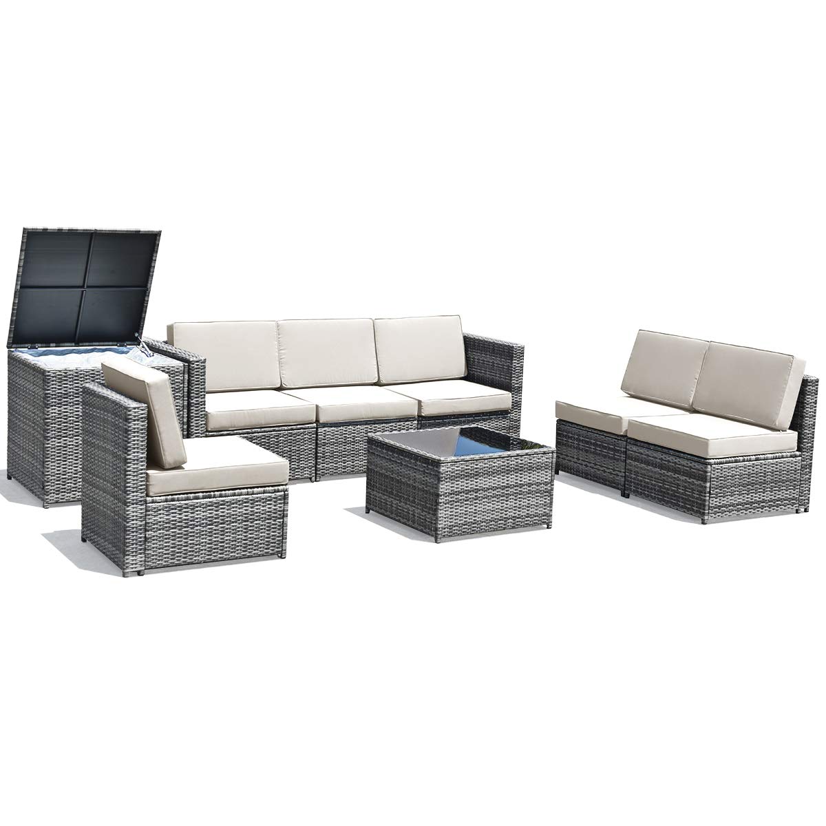 8-Piece Outdoor Patio Furniture Set - Rattan Wicker Sofa Sectional with Coffee Table, Cushions & Storage Box - Garden Backyard Conversation Set for Relaxing & Entertaining