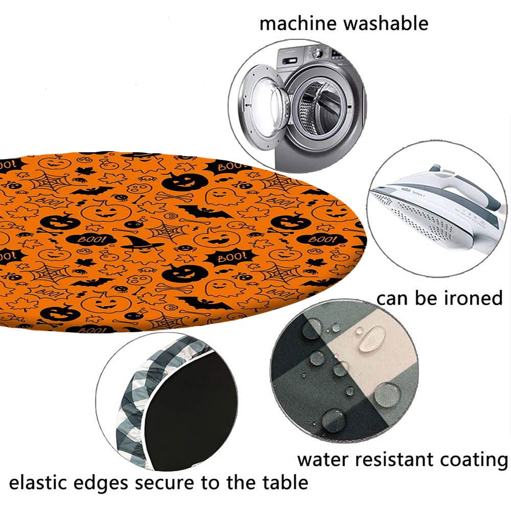 **Halloween Round Tablecloth with Elastic Edge - 3D Printed Halloween Pattern - Fits 56