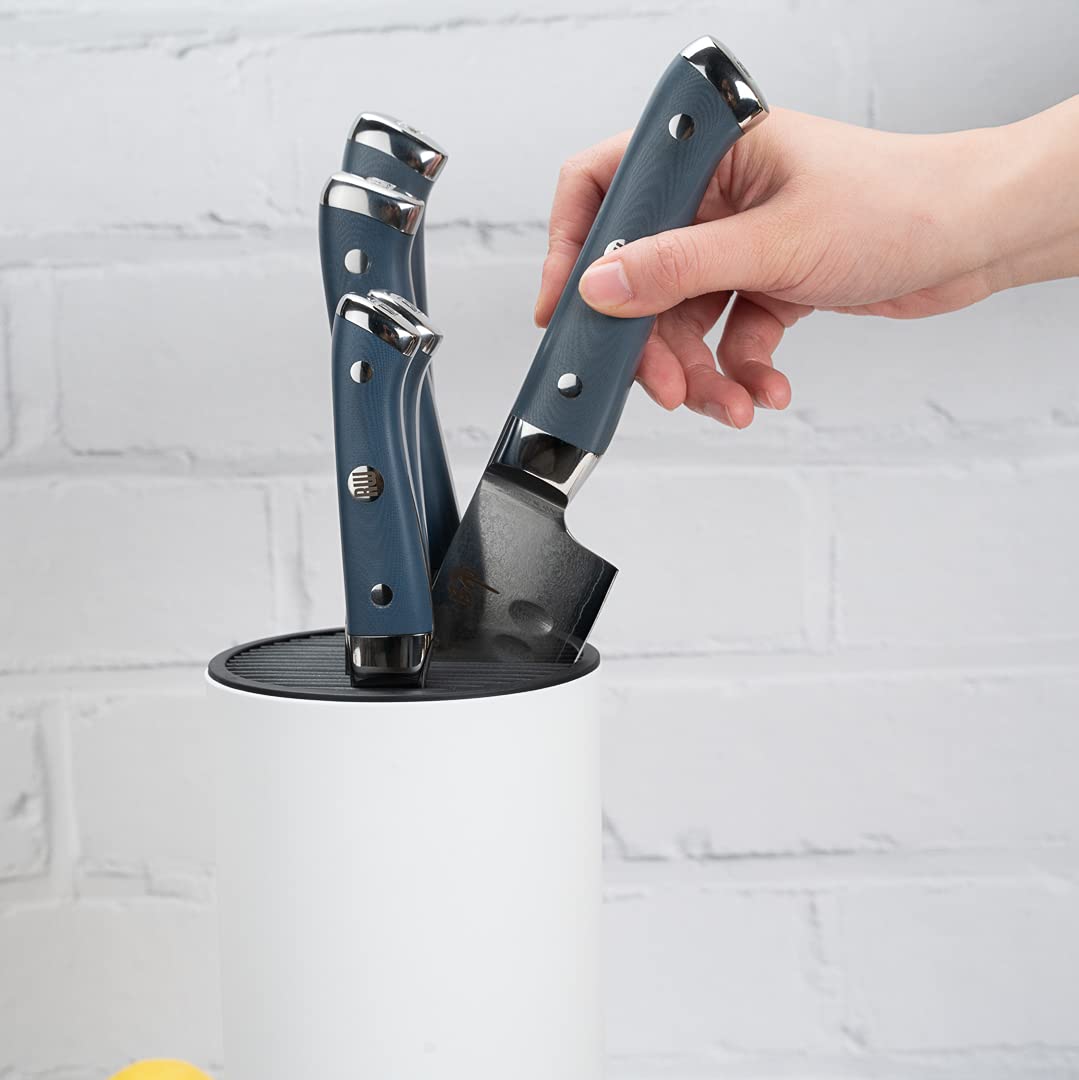 Restaurantware Sensei 4.3 x 8.8 Inch Round Knife Block - White Plastic Universal Knife Holder with Soft Touch, Holds 9 Knives for Easy Storage | Perfect for Kitchen Organization, Countertop Display & Professional Chefs