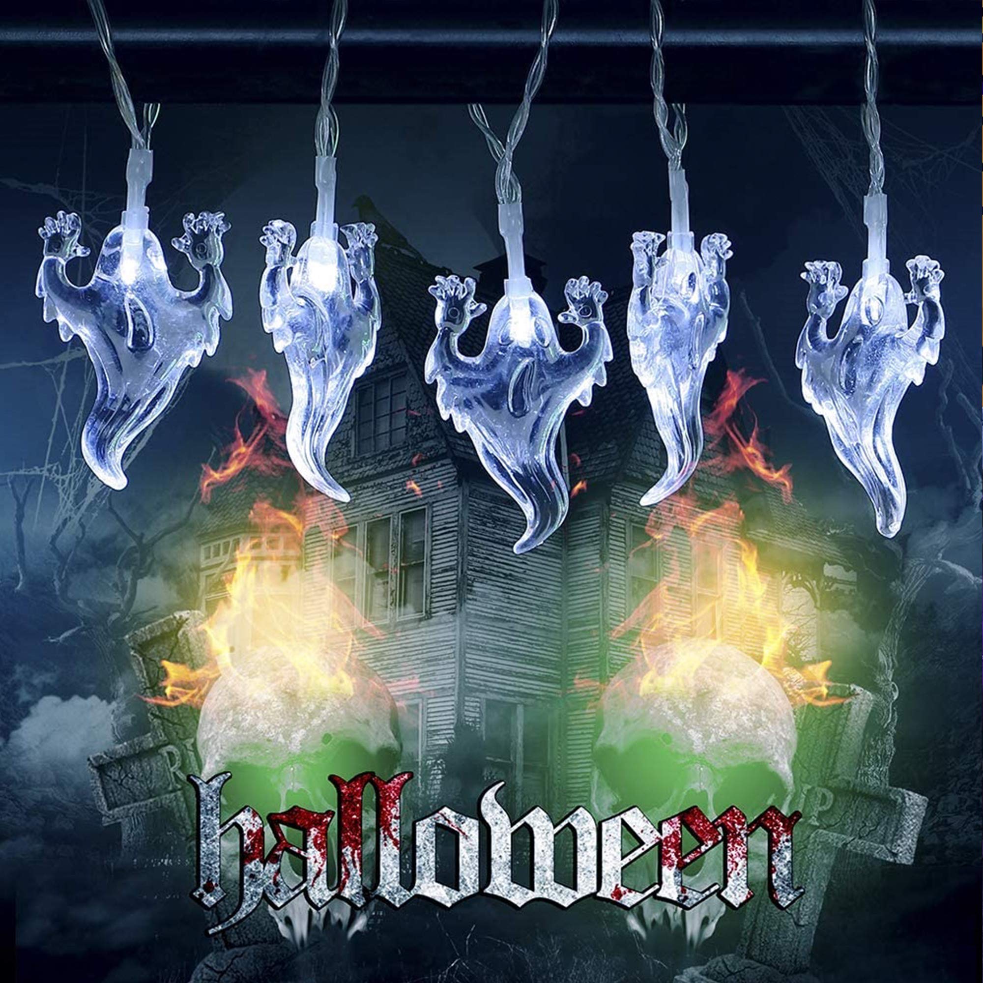 Halloween String Lights - Pumpkin, Bat & Ghost Decorations - 3x20 LED Lights - 10ft Battery Operated for Indoor & Outdoor Use - Perfect for Party, Yard & Home Decor