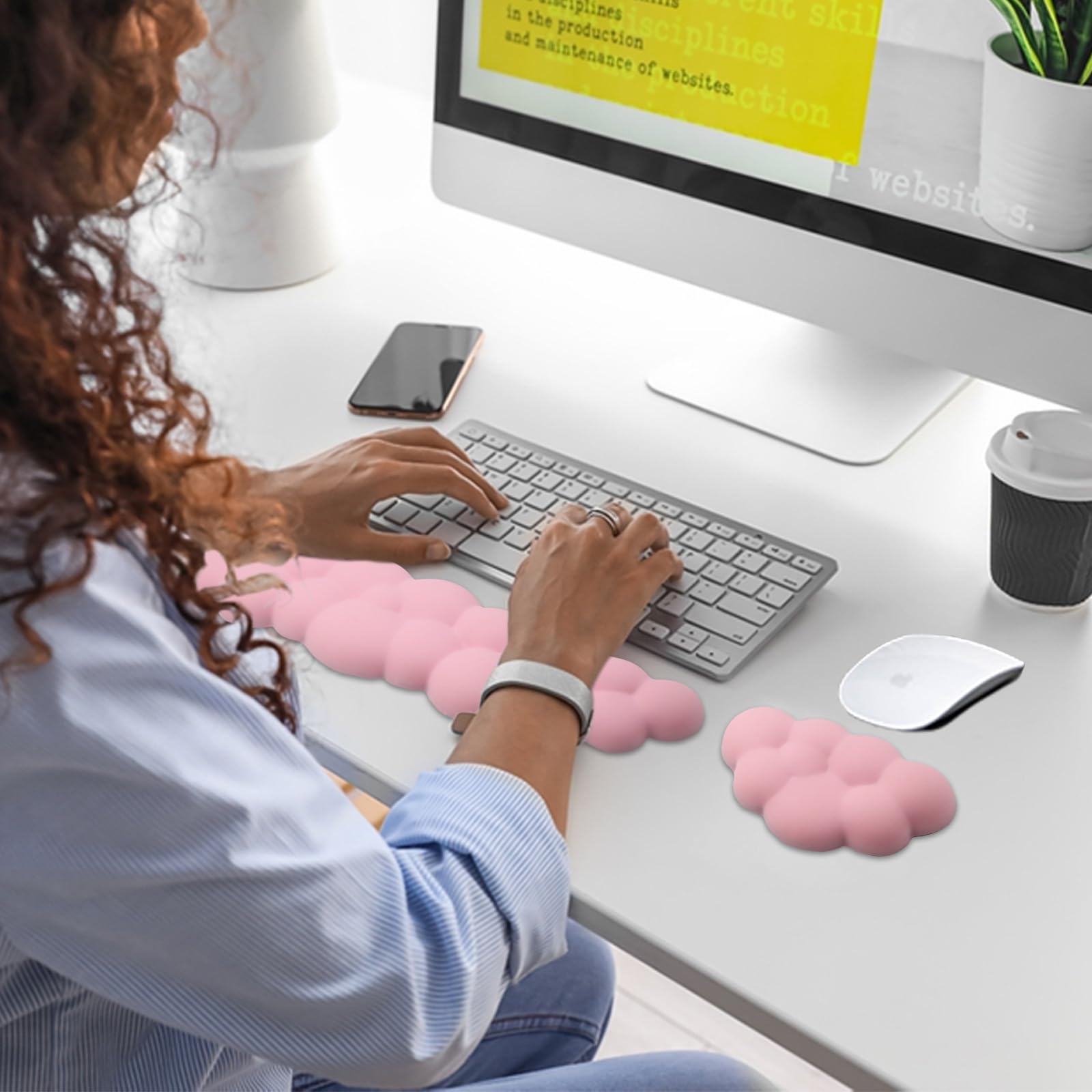 Ergonomic Keyboard Wrist Rest - PU Leather Memory Foam Cloud Pad for Pain Relief, Gaming, Office, Typing, Laptop & Computer Use, Pastel Pink for Comfort & Style