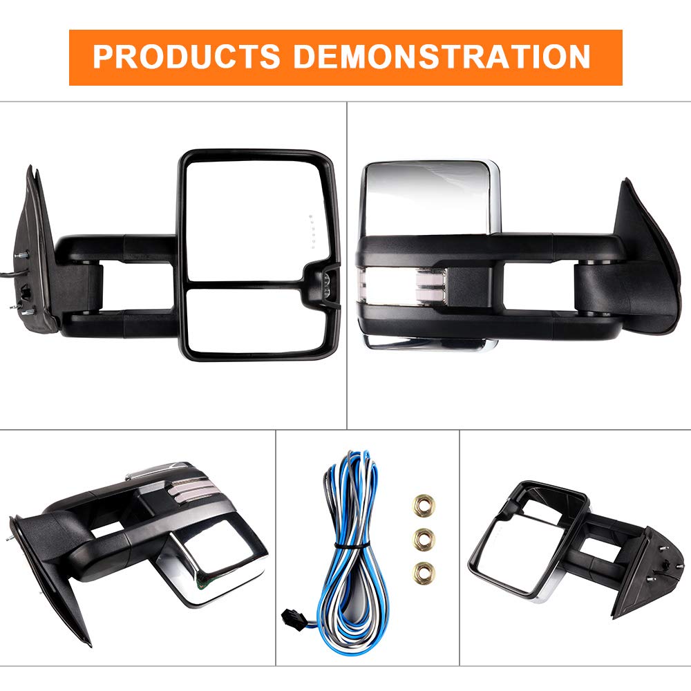 ROADFAR Power Heated Towing Mirrors with LED Turn Signal & Running Lights - Compatible with 2003-2006 Chevy Silverado & GMC Sierra Pickup Trucks (Left & Right Side) - Perfect for Towing, Camping & Off-Road Adventures