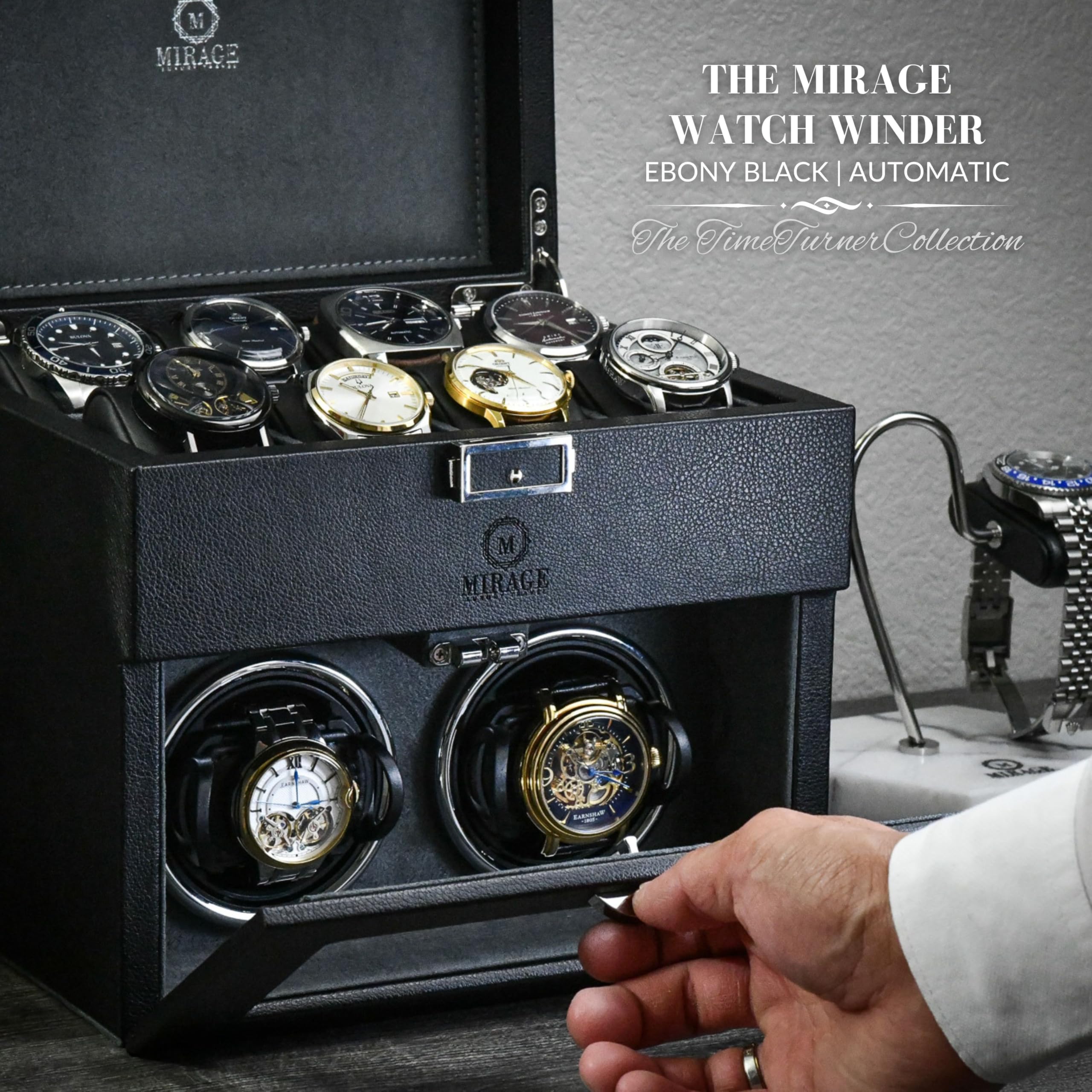 Premium Automatic Watch Winder Box with LED Lights & 8 Watch Storage - Swiss-Motif Ebony Black Design (US Brand) - Perfect for Watch Collectors & Luxury Timepiece Display at Home/Office