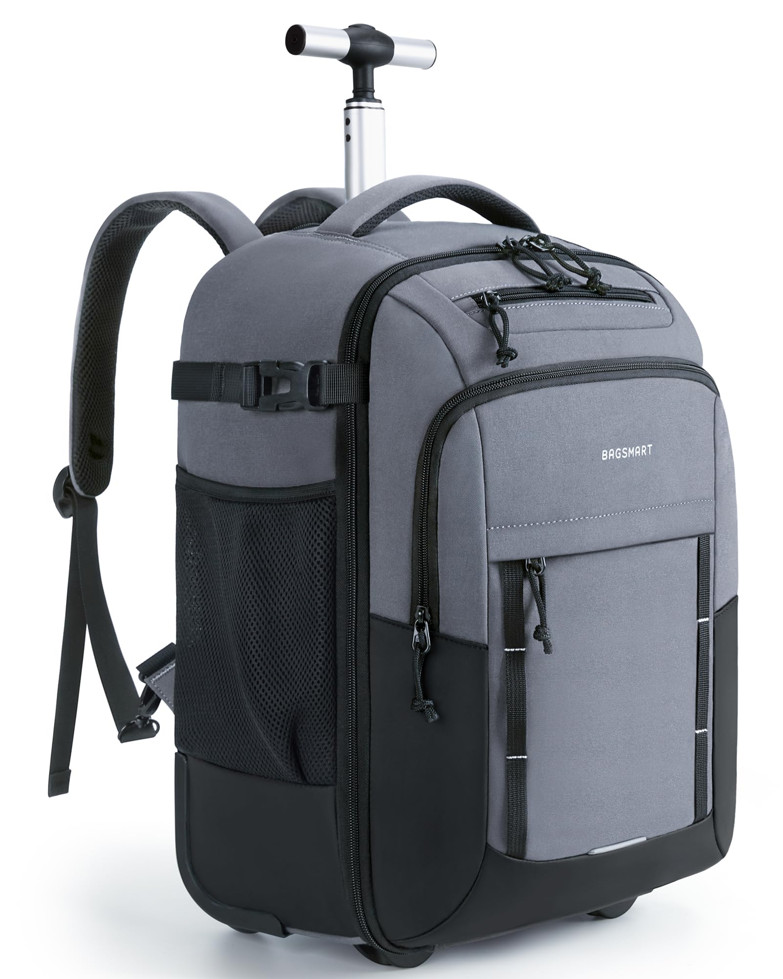 BAGSMART 17 Inch Rolling Backpack with Wheels - 40L Large Water-Resistant Wheeled Laptop Backpack for Travel, Work & College - Carry-On Luggage for Men & Women (Grey) - Perfect for Business Trips, Commuting & Overnight Stays