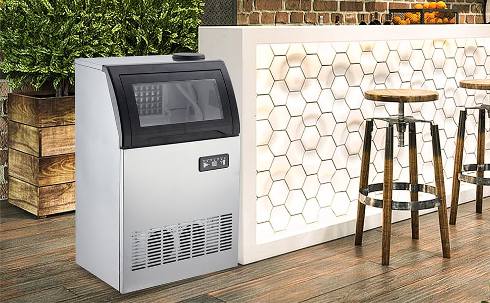 Commercial Ice Maker 155 Lbs/24H, Stainless Steel Undercounter Ice Machine with LED Display, 33 Lbs Storage - Perfect for Bars, Restaurants, Cafes, Homes & Offices - Ideal for Cocktails, Beverages & Food Preservation