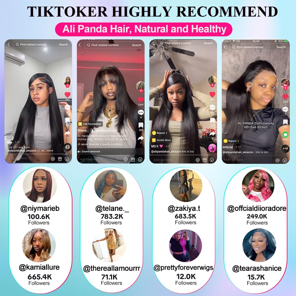 ALI PANDA 250% Density 30 Inch 13x6 HD Lace Front Wig - 100% Human Hair Straight Glueless Wig with Pre-Plucked Hairline & Baby Hair for Black Women | Perfect for Daily Wear, Special Occasions & Protective Styling