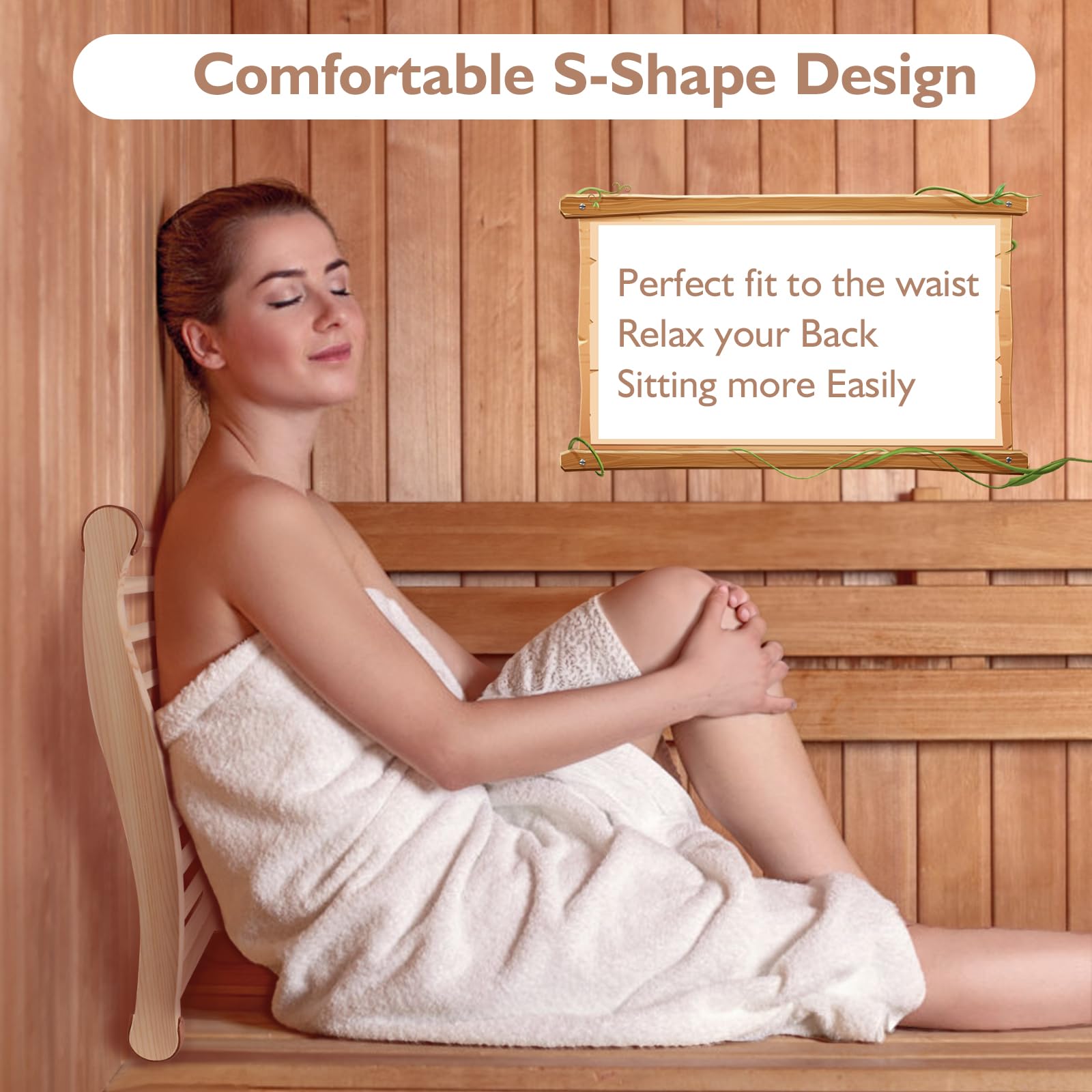 2 Pack Wooden Sauna Backrest - Non-Toxic, Slip-Resistant S-Shaped Design Sauna Chair with Back Support - Perfect Accessory for Barrel & Infrared Saunas - Relaxation & Comfort in Home Spa Sessions