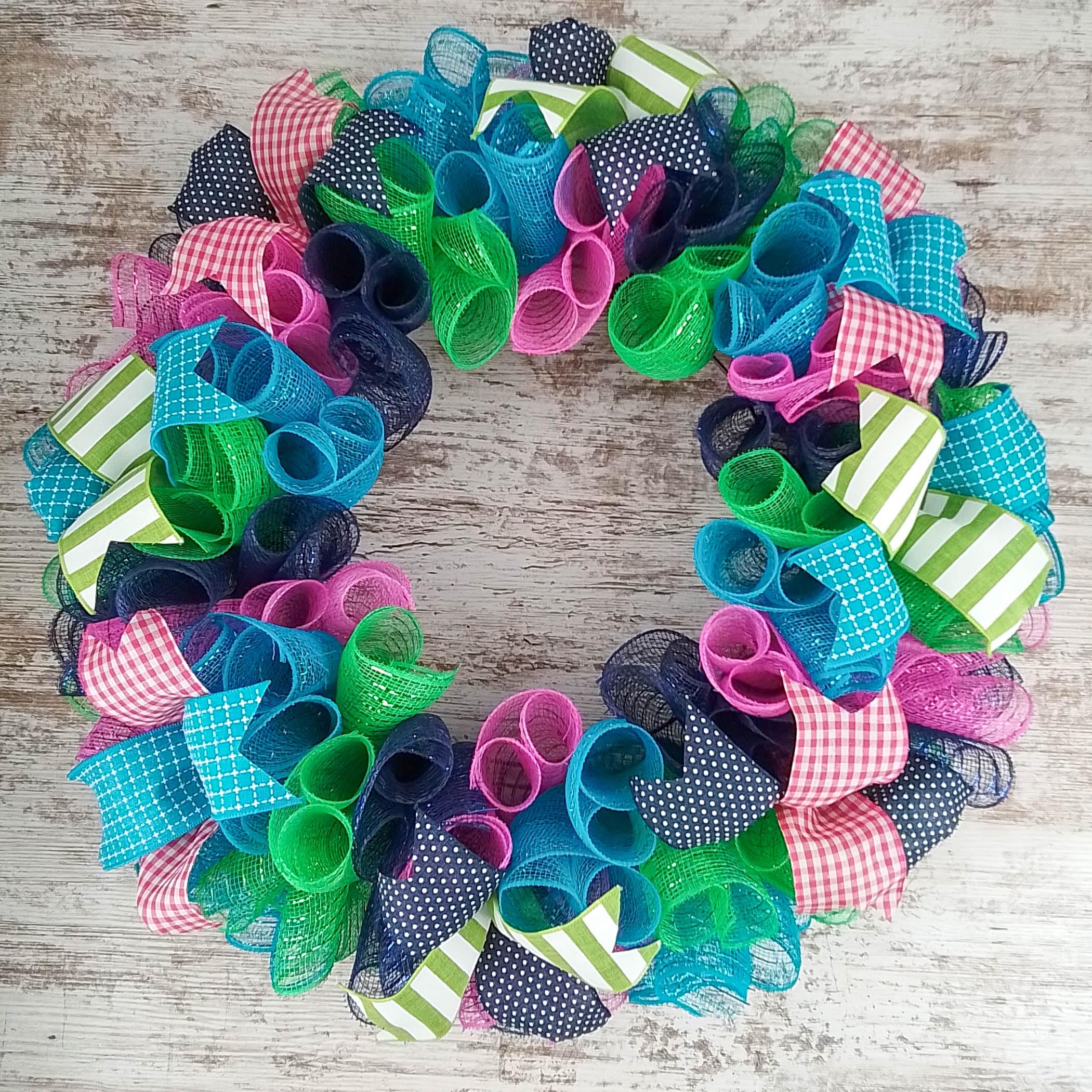 Monogram Everyday Wreath for Front Door - Summer Spring Floral Wreath in Pink, Turquoise, Navy Blue & Green | Perfect for Home Decor, Wedding, Party & Seasonal Celebration (P5)
