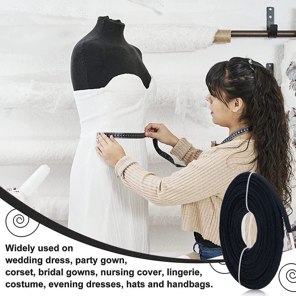 PH PandaHall 1/2 Inch x 21 Yard Black Plastic Boning Roll with Cotton Cover - Sew-Through Boning for Wedding Dresses, Bridal Gowns, Evening Dresses, Lingerie & Hats - Perfect for DIY Costume Making and Formal Wear Construction