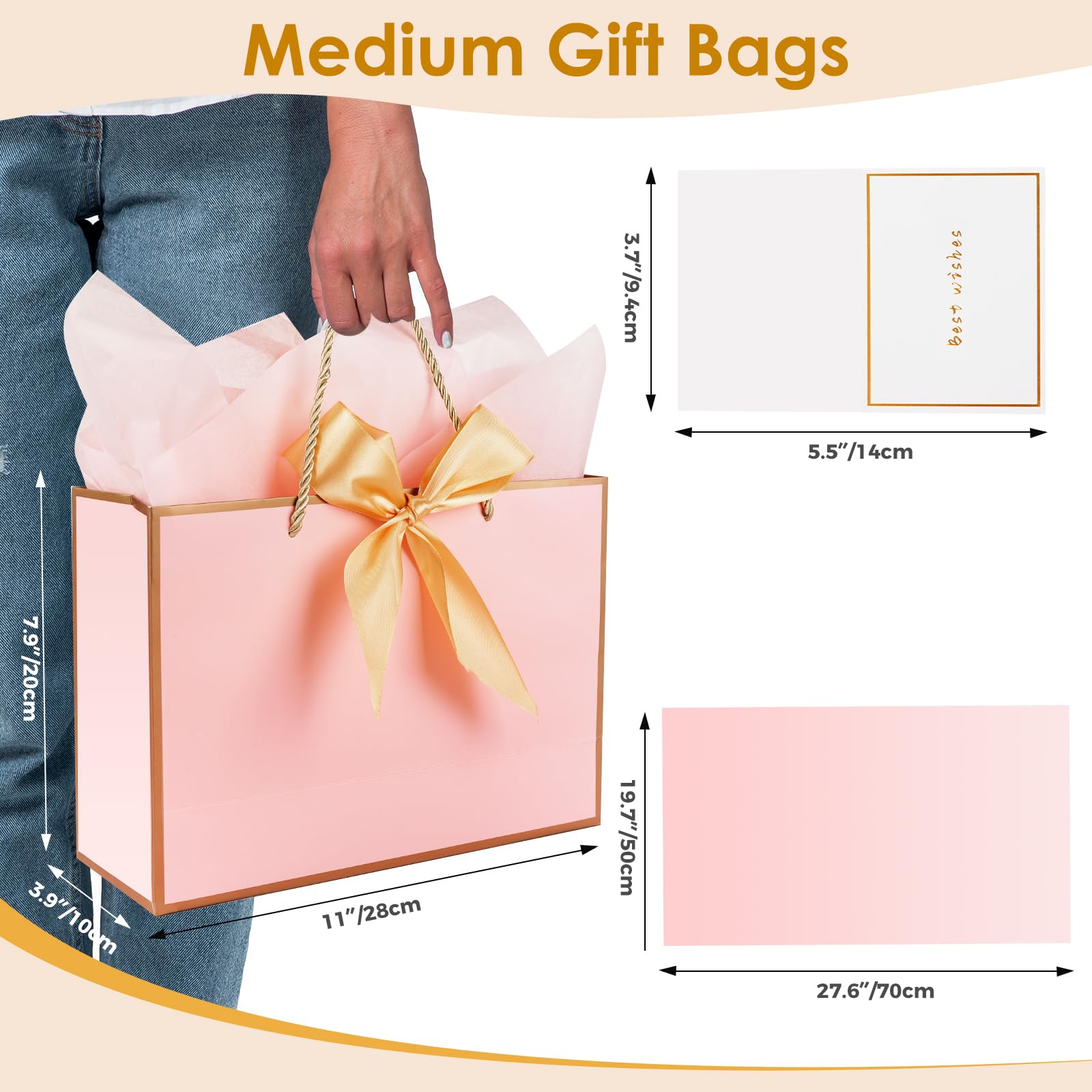 Premium 2-Pack Pink & Gold Gift Bags with Tissue Paper & Cards - 11