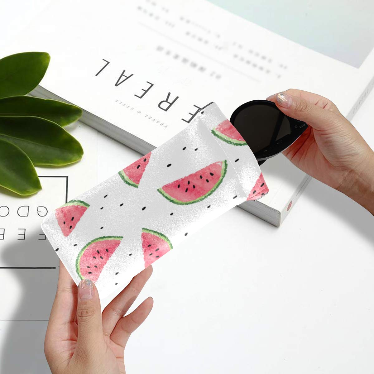 Polka Dot Watermelon Sunglasses Pouch - PU Leather Eyeglasses Case for Women & Men - Portable Travel Glasses Holder for Beach, Car, and Outdoor Activities