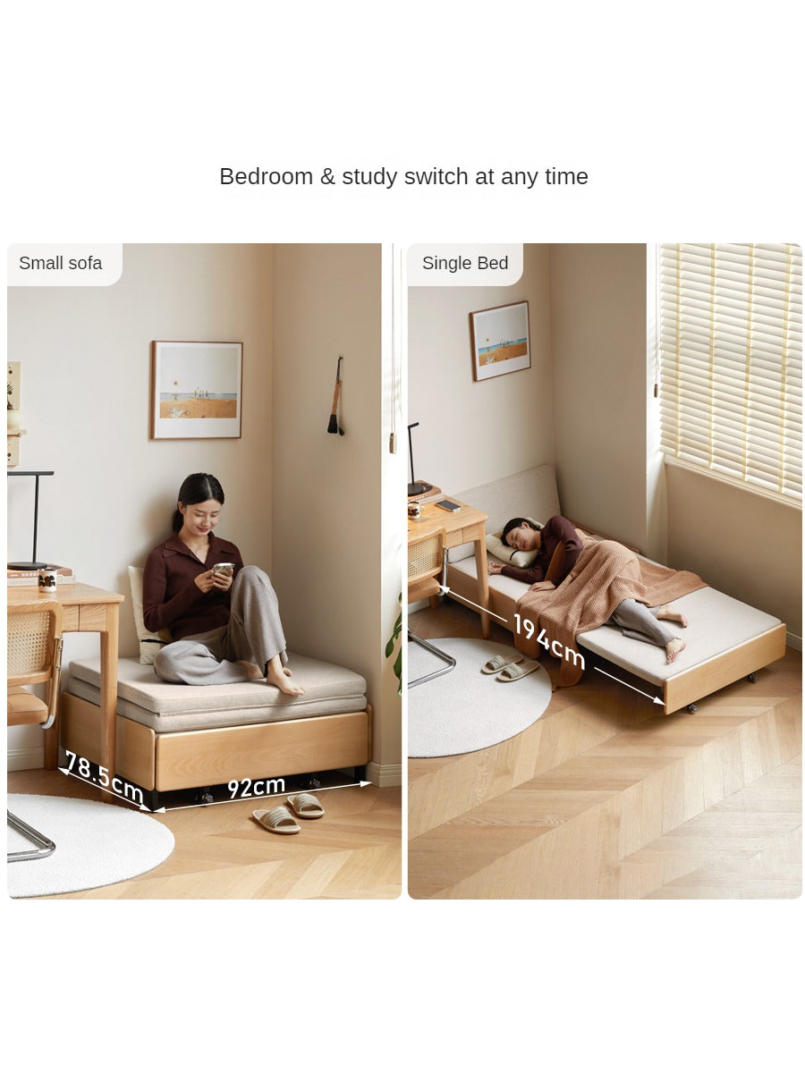 Solid Beech Wood Sofa Bed - Convertible Pull-Out Single Sleeper for Small Spaces | Guest Room & Studio Apartment Furniture