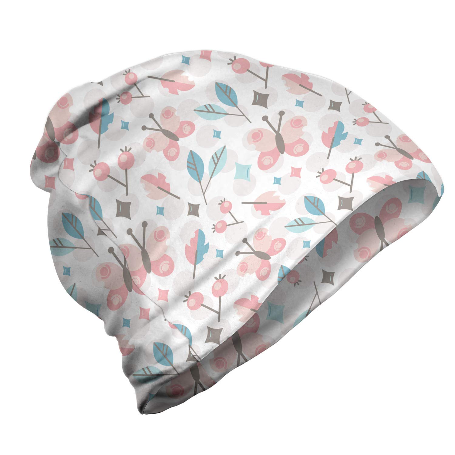Ambesonne Unisex Winter Beanie Hat - Stylish Butterflies & Geometric Round Shapes Design - Warm Knit Skull Cap for Men & Women - Perfect for Hiking, Camping & Outdoor Winter Activities