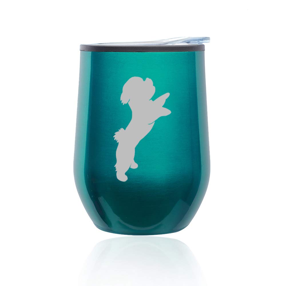 Stemless Wine Tumbler with Lid - 16oz Insulated Coffee Travel Mug, Bichon Frise Design in Turquoise Teal - Perfect for Hot/Cold Drinks, Office, Picnics & Outdoor Activities