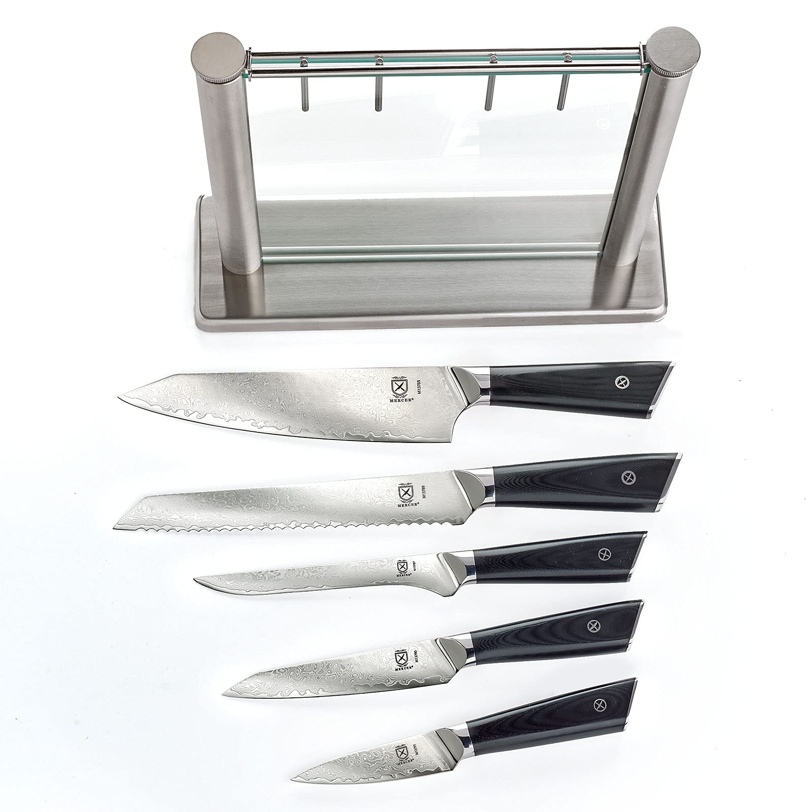 Premium Mercer Culinary 6-Piece Super Steel Knife Set with Glass Block Stand & Ergonomic G10 Handles - Professional Chef Knives for Kitchen, Cooking, Slicing & Food Prep
