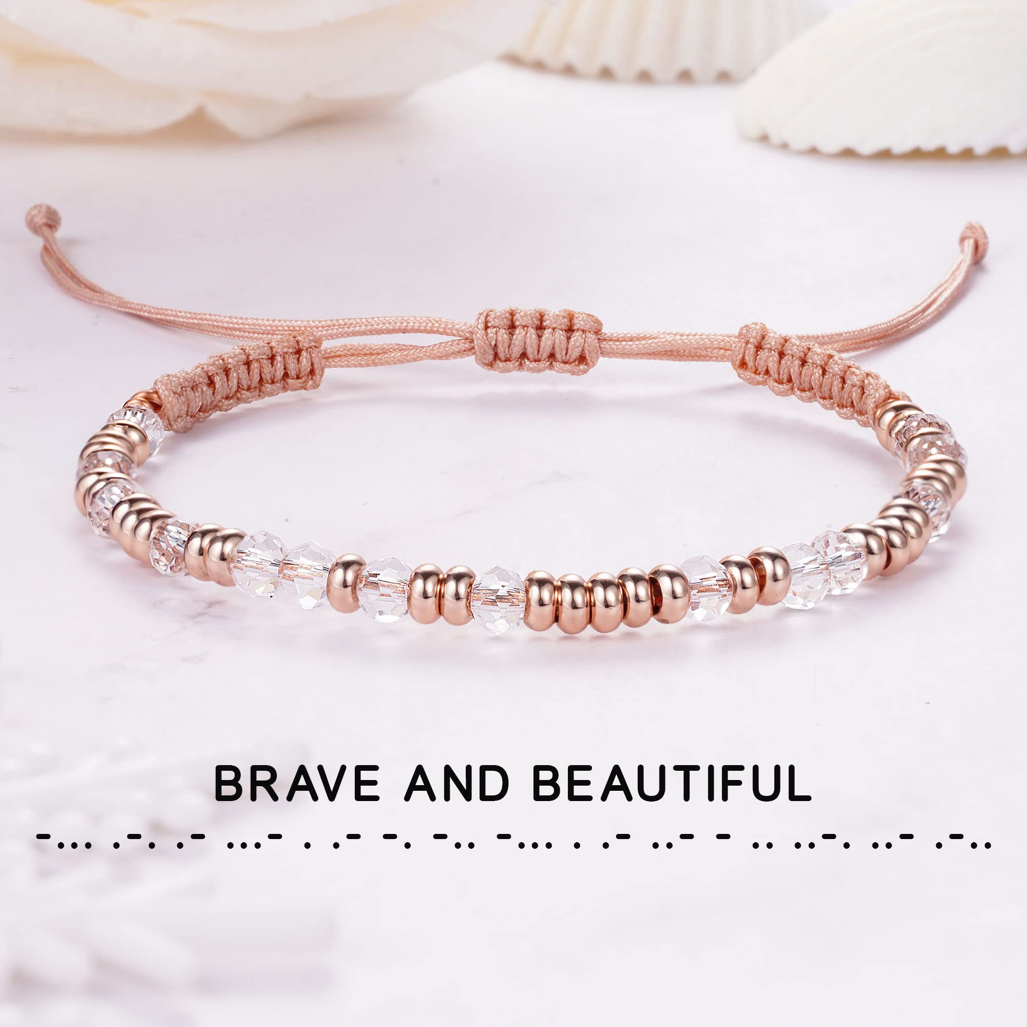 **Btysun Morse Code Bracelet for Women - Inspirational Pink Braided Friendship Bracelet, Best Friend Birthday Gift, High School Graduation Gift, Christmas Stocking Stuffer for Her & Mom - Perfect for Daily Wear, Special Occasions & Meaningful Gifting**