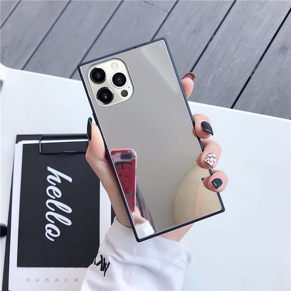 LUVI Luxury Glossy Glass Mirror Back iPhone 12 Pro Max Case - 6.7 Inch Cute Makeup Mirror Phone Cover for Women & Girls (Silver) | Perfect for Selfies, Makeup Touch-Ups & Stylish Protection