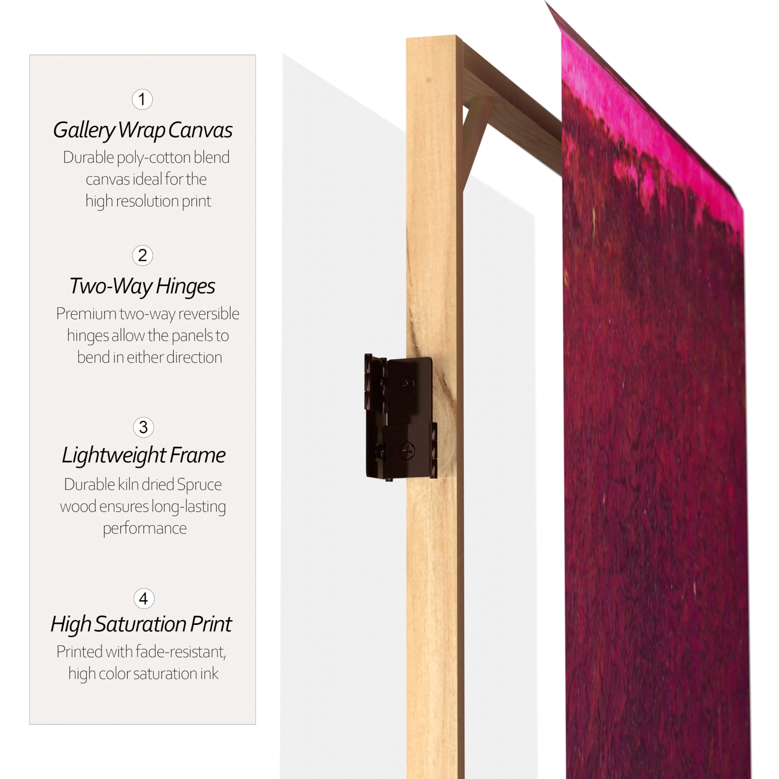 6 ft. Tall Double Sided Privacy Room Divider - Freestanding Partition Screen for Home Office, Bedroom, and Studio - Decorative Canvas Room Separator with Sturdy Metal Frame