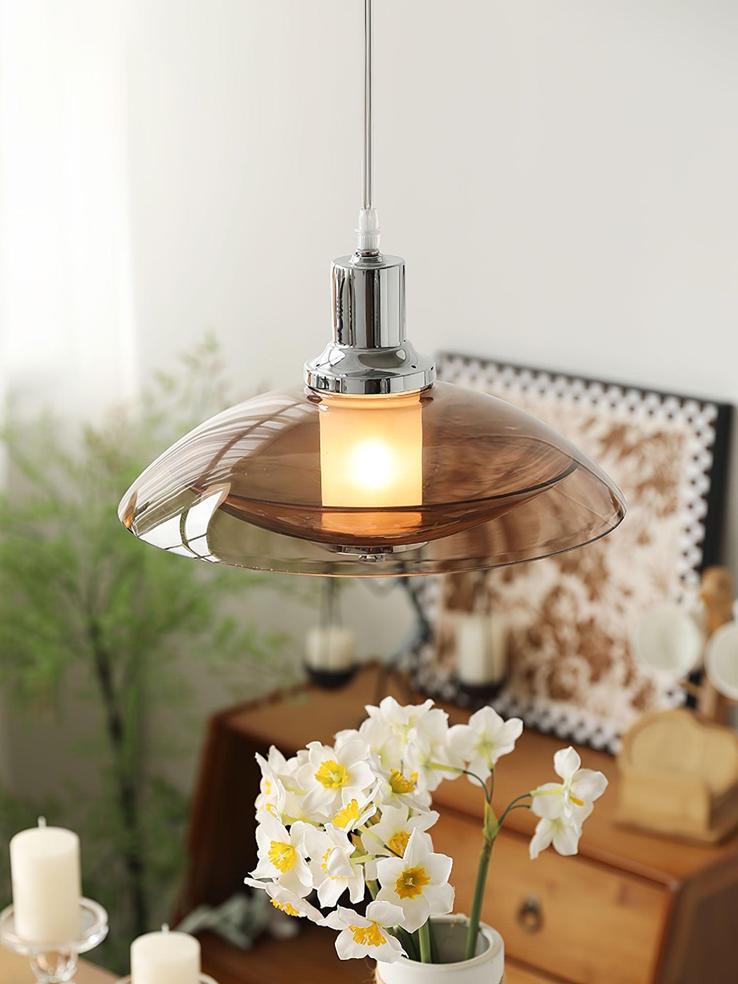 Vintage UFO Flying Saucer Chrome Pendant Light - Modern Industrial Ceiling Fixture for Kitchen Island, Dining Room & Bedroom Lighting