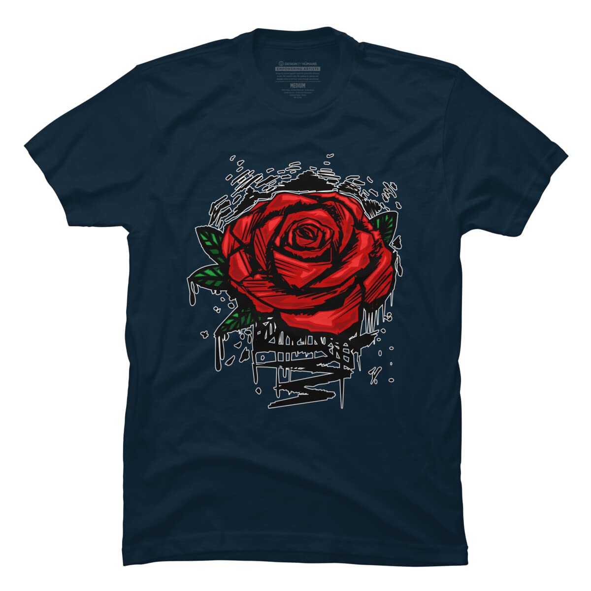 Design By Humans Men's Rugged Rose Graphic T-Shirt by Adamzworld - Soft Cotton Tee for Casual Wear & Street Style Outfits