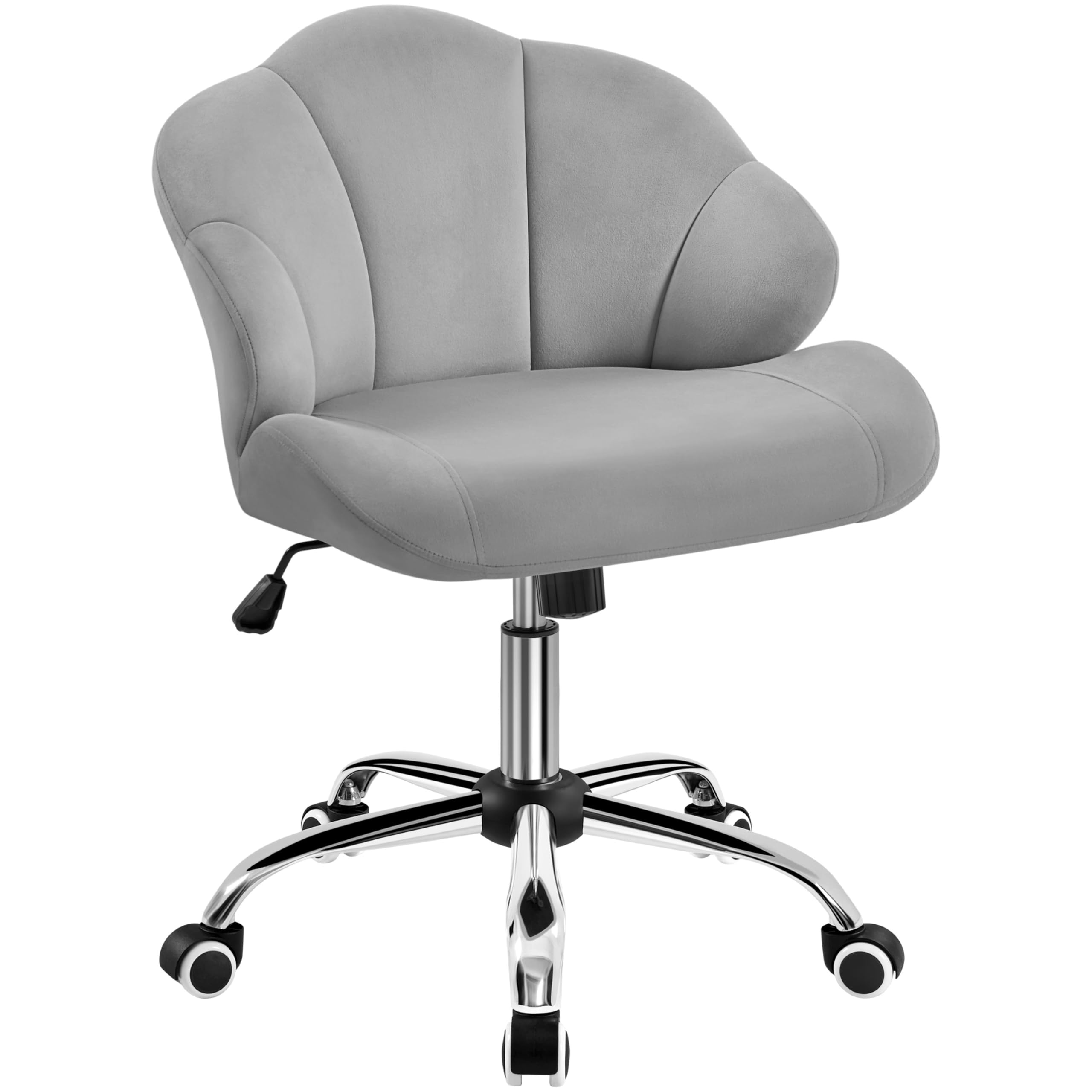 Yaheetech Velvet Swivel Vanity Chair with Wheels - Adjustable Height Home Office Desk Chair with Shell-Shaped Backrest for Bedroom Makeup & Dressing Table (Light Gray) - Perfect for Beauty Salon, Bridal Dressing Room & Home Office Workspace