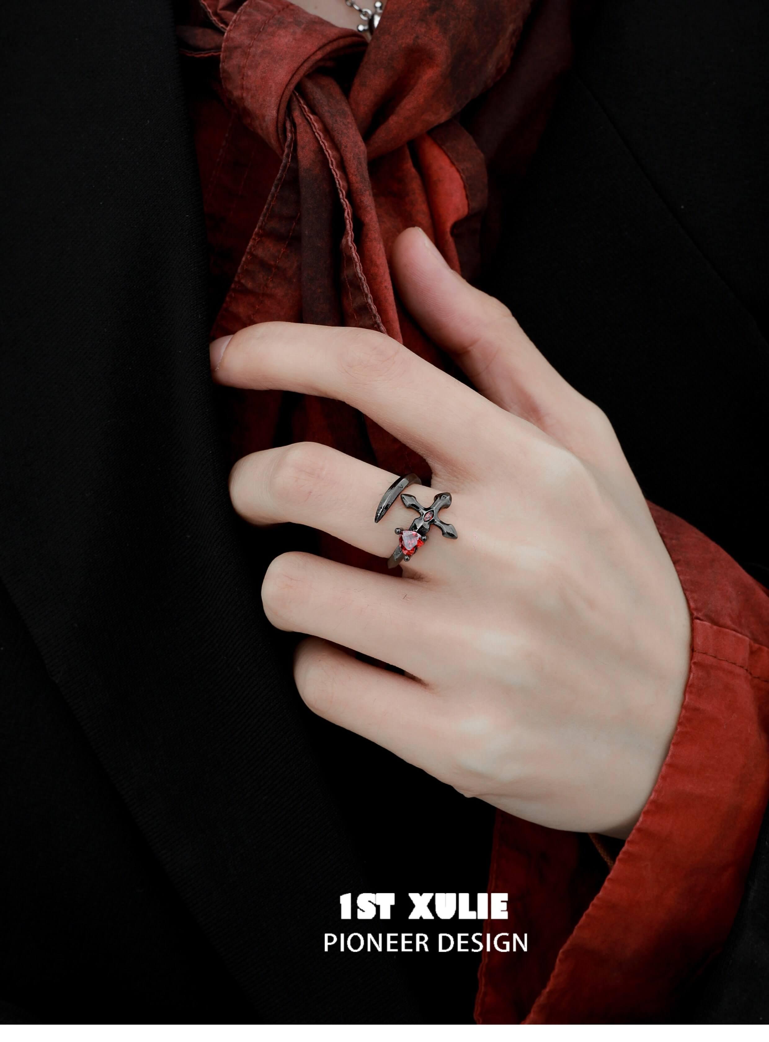 Forbidden Love S925 Sterling Silver Twisted Sword Ring - Gothic Jewelry for Men & Women - Perfect for Cosplay, Weddings, and Dark Fashion Accessories